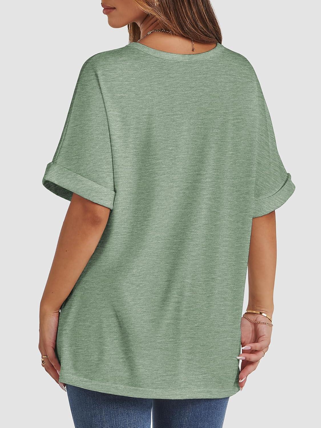 imageATHMILE Womens Oversized T Shirts Summer Tops Spring Casual Loose Fit Workout Short Sleeve 2025 Beach VacationGray Green