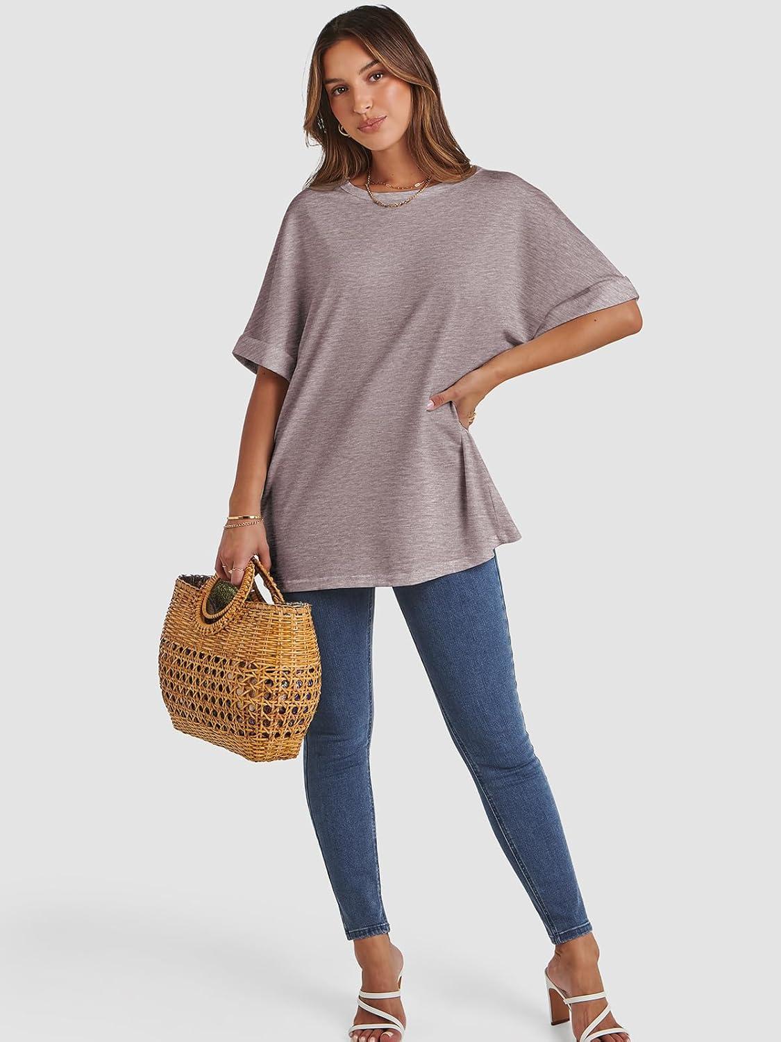 imageATHMILE Womens Oversized T Shirts Summer Tops Spring Casual Loose Fit Workout Short Sleeve 2025 Beach VacationGray Purple