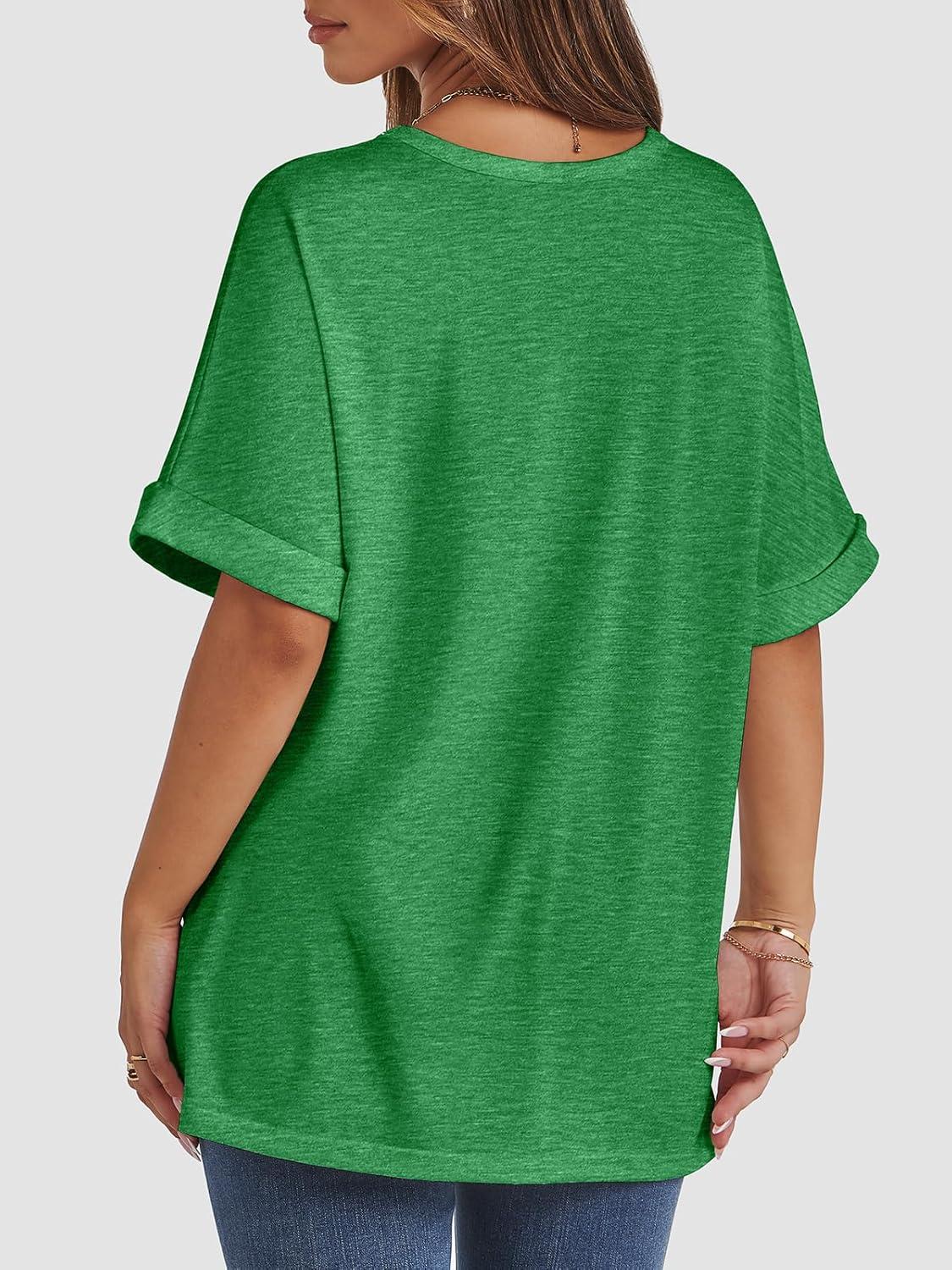 imageATHMILE Womens Oversized T Shirts Summer Tops Spring Casual Loose Fit Workout Short Sleeve 2025 Beach VacationGreen
