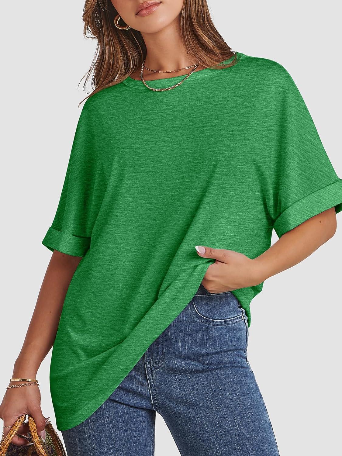 imageATHMILE Womens Oversized T Shirts Summer Tops Spring Casual Loose Fit Workout Short Sleeve 2025 Beach VacationGreen