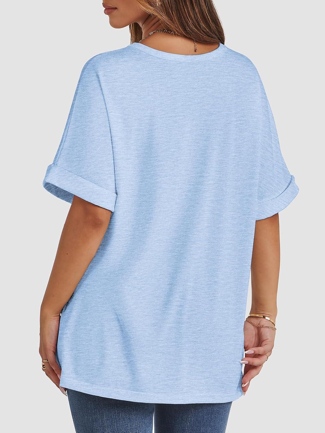 imageATHMILE Womens Oversized T Shirts Summer Tops Spring Casual Loose Fit Workout Short Sleeve 2025 Beach VacationIce Blue