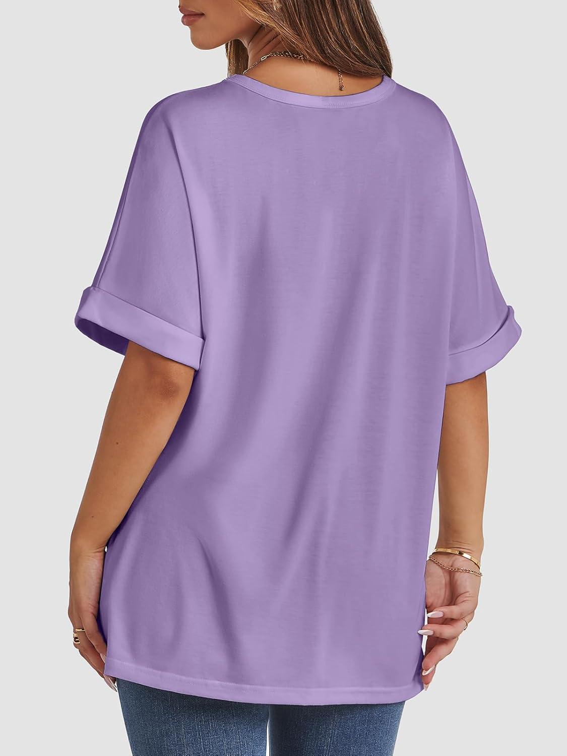 imageATHMILE Womens Oversized T Shirts Summer Tops Spring Casual Loose Fit Workout Short Sleeve 2025 Beach VacationLavender
