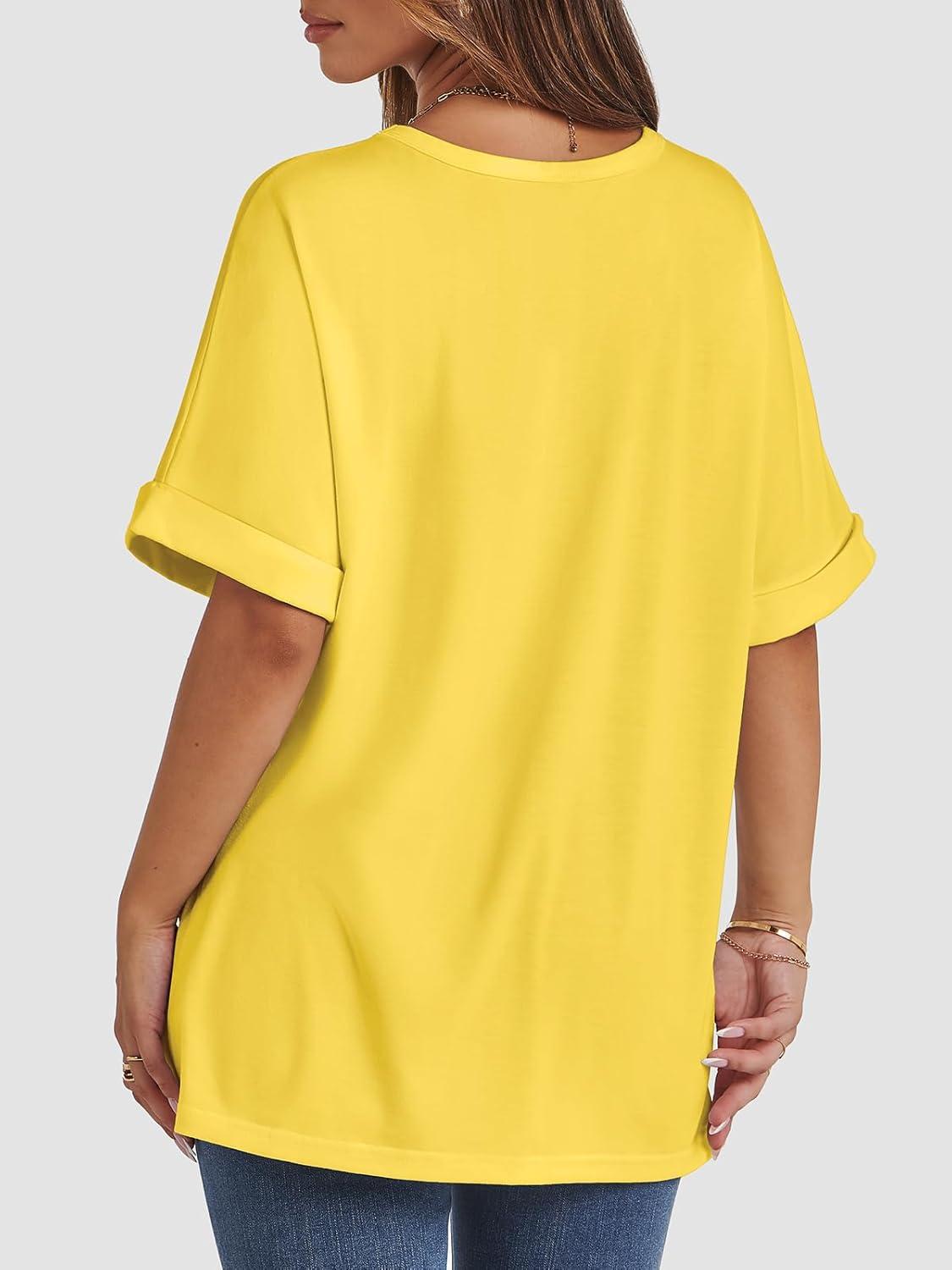 imageATHMILE Womens Oversized T Shirts Summer Tops Spring Casual Loose Fit Workout Short Sleeve 2025 Beach VacationLemon Yellow