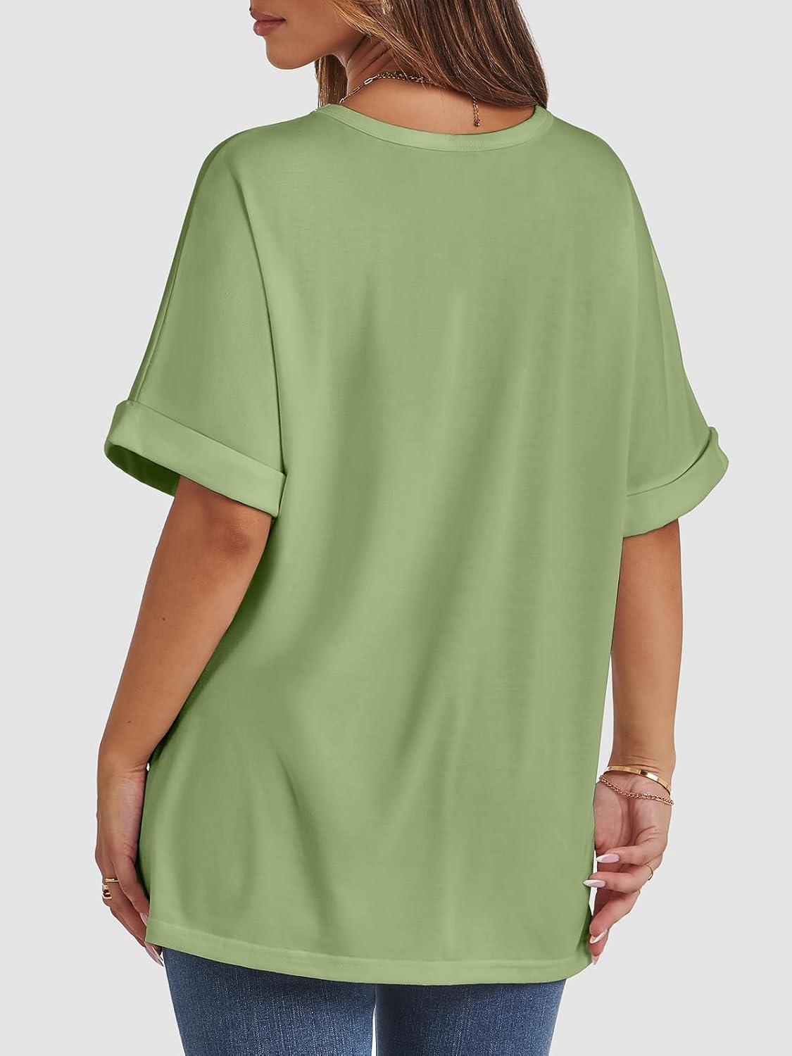 imageATHMILE Womens Oversized T Shirts Summer Tops Spring Casual Loose Fit Workout Short Sleeve 2025 Beach VacationLight Green