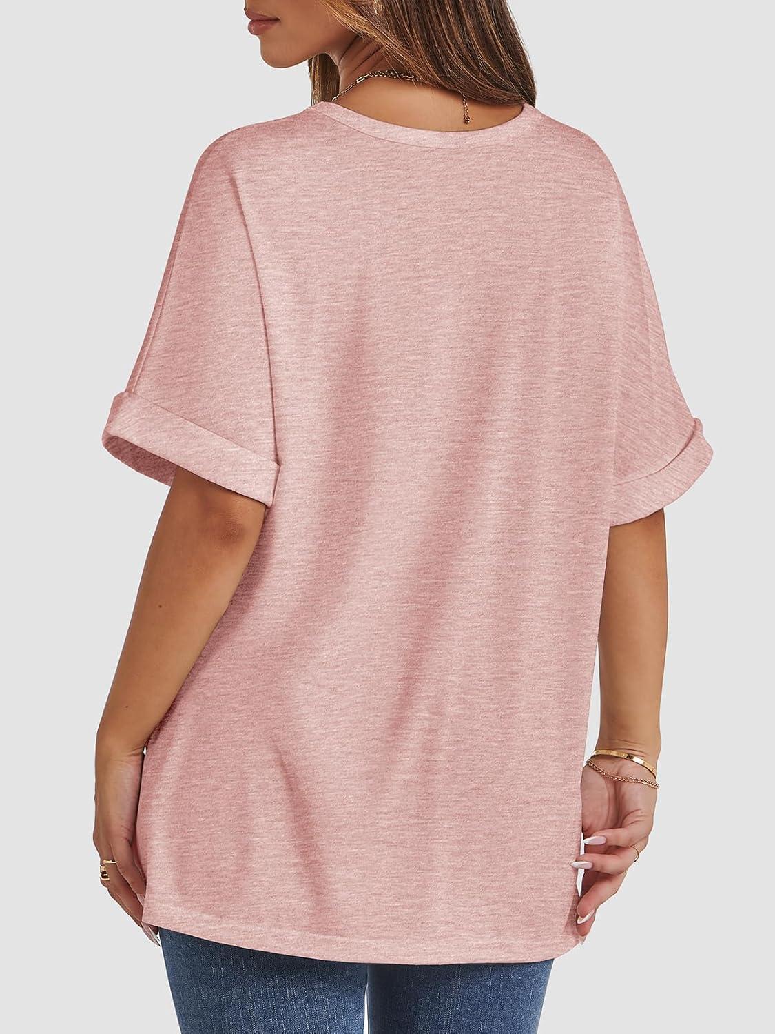 imageATHMILE Womens Oversized T Shirts Summer Tops Spring Casual Loose Fit Workout Short Sleeve 2025 Beach VacationLight Pink