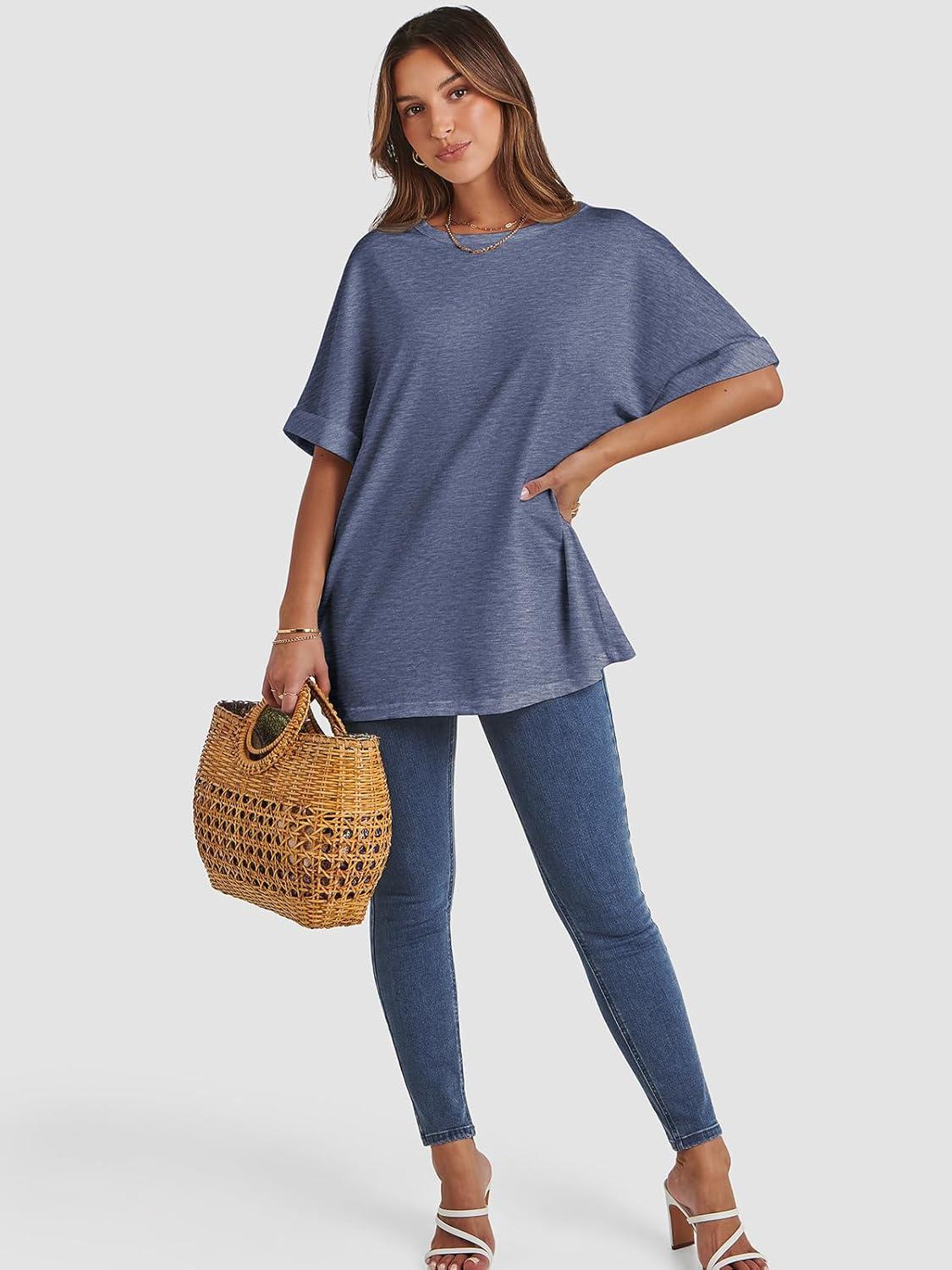 imageATHMILE Womens Oversized T Shirts Summer Tops Spring Casual Loose Fit Workout Short Sleeve 2025 Beach VacationNavy