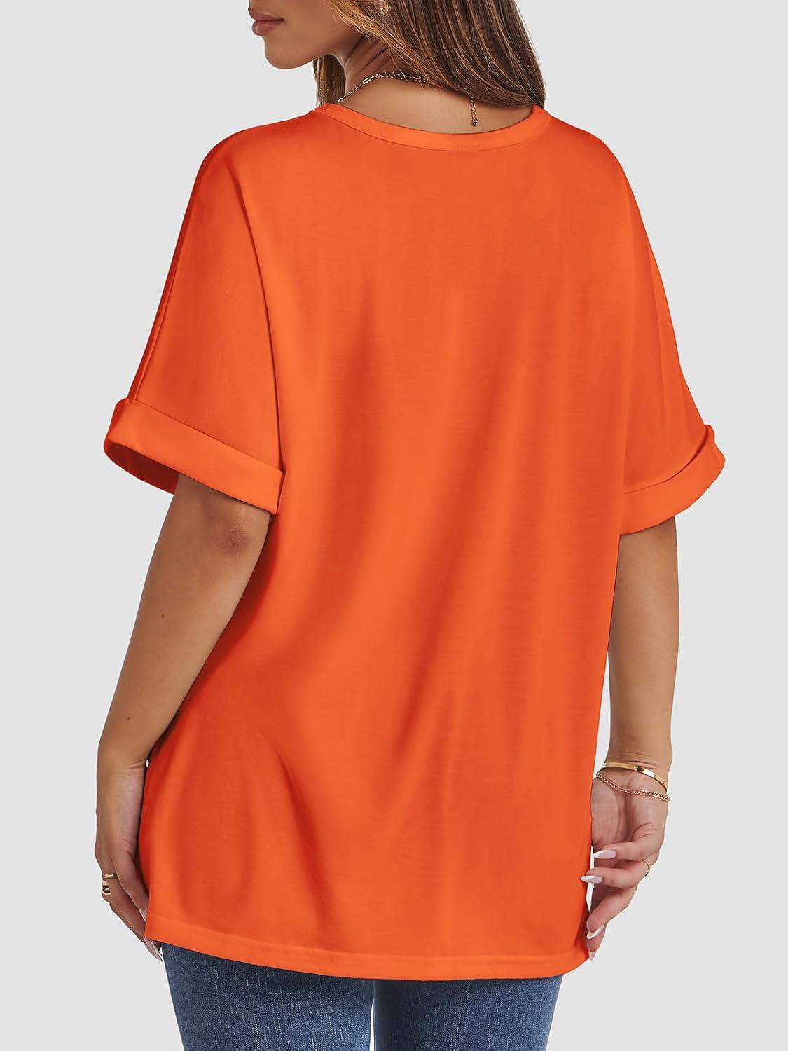 imageATHMILE Womens Oversized T Shirts Summer Tops Spring Casual Loose Fit Workout Short Sleeve 2025 Beach VacationOrange