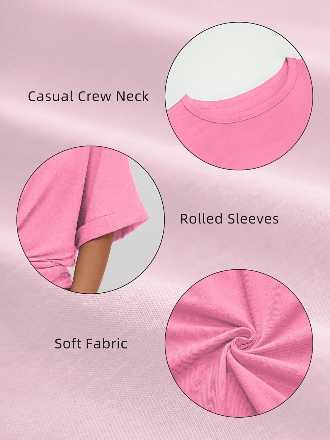 imageATHMILE Womens Oversized T Shirts Summer Tops Spring Casual Loose Fit Workout Short Sleeve 2025 Beach VacationPink