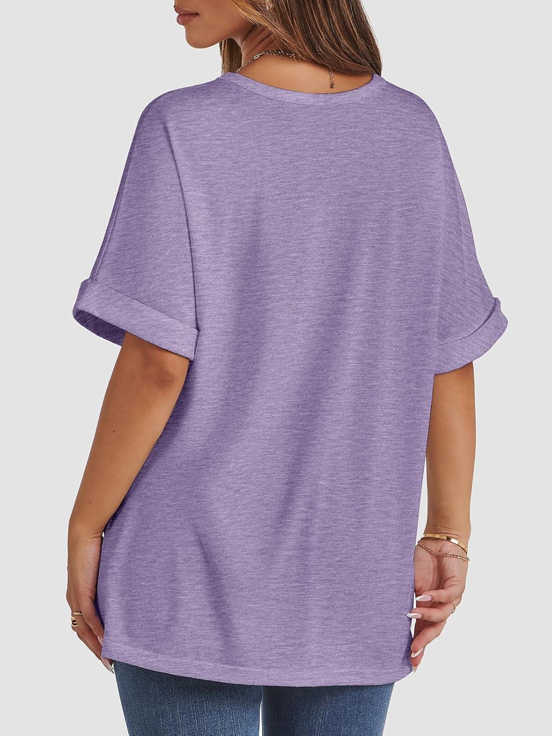 imageATHMILE Womens Oversized T Shirts Summer Tops Spring Casual Loose Fit Workout Short Sleeve 2025 Beach VacationPurple