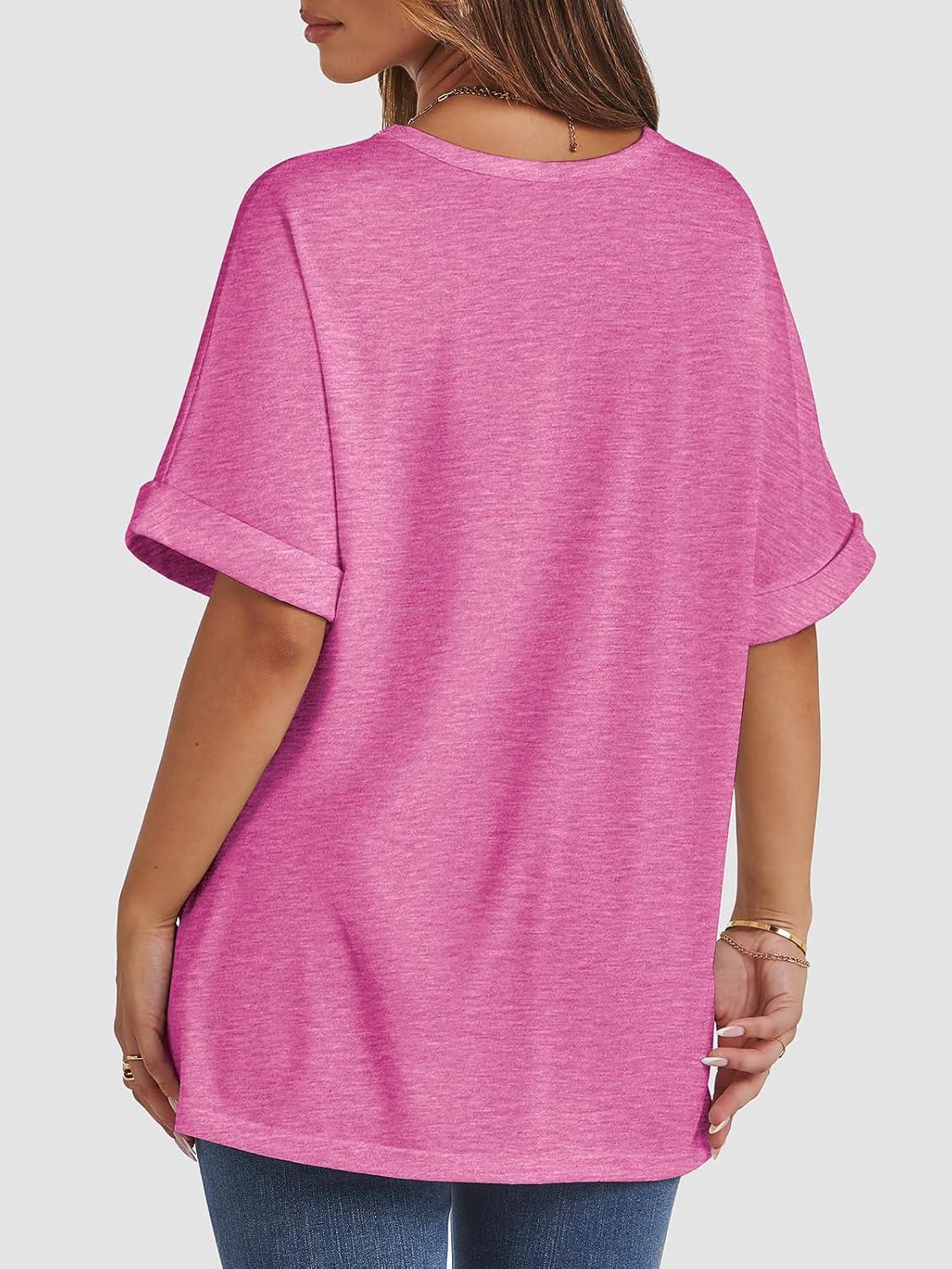 imageATHMILE Womens Oversized T Shirts Summer Tops Spring Casual Loose Fit Workout Short Sleeve 2025 Beach VacationRose Red