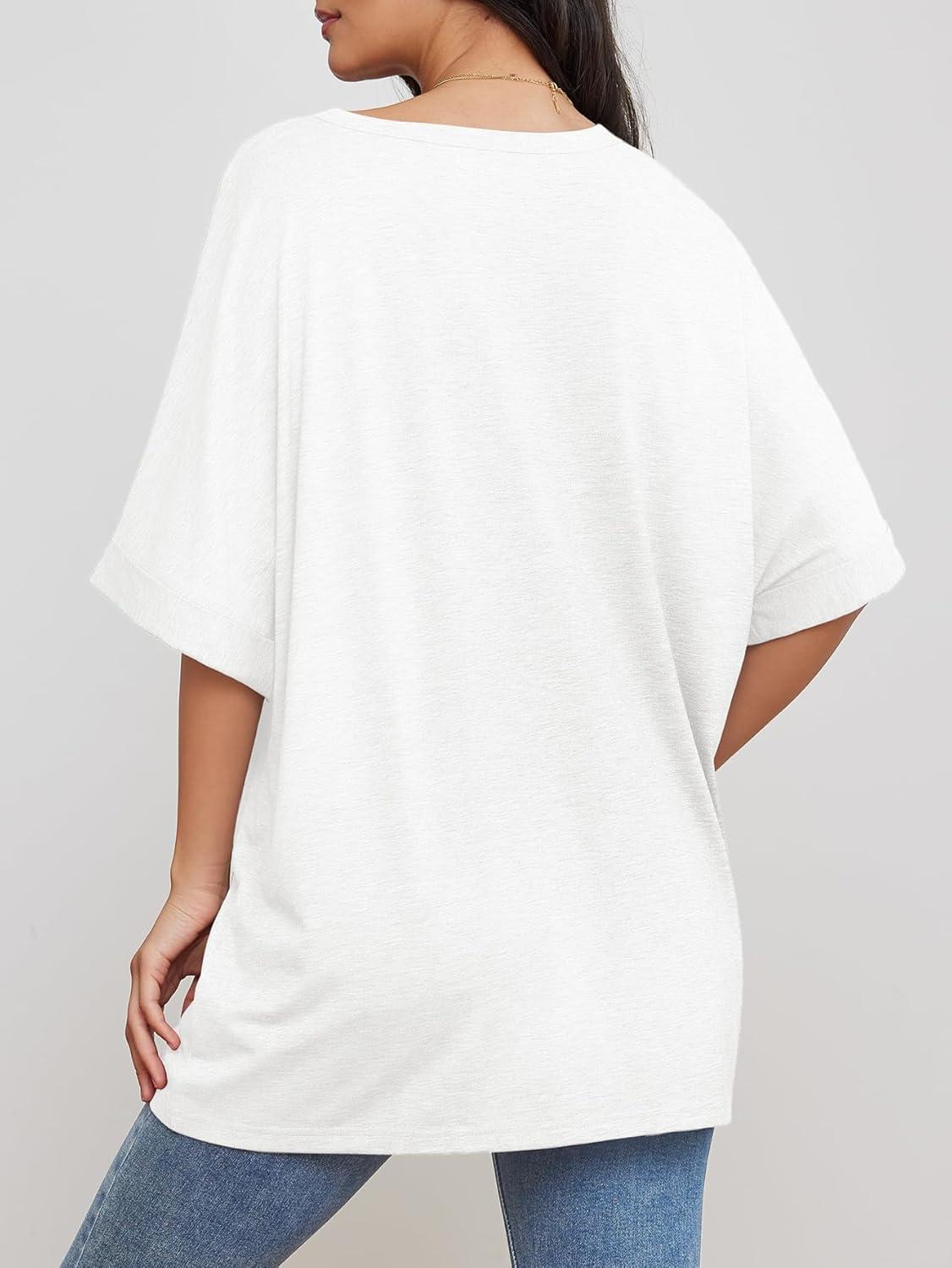 imageATHMILE Womens Oversized T Shirts Summer Tops Spring Casual Loose Fit Workout Short Sleeve 2025 Beach VacationWhite