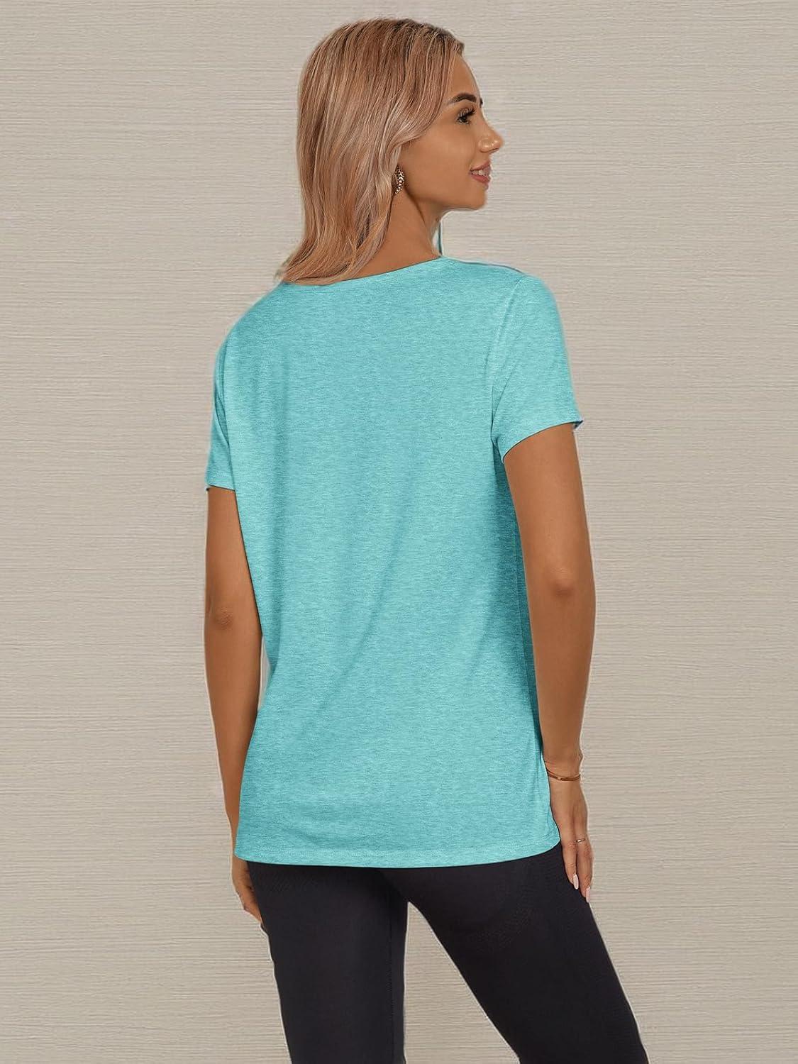 imageATHMILE Womens T Shirt Summer Tops Short Sleeve Fashion Basic Casual Oversized Beach Vacation Clothes 2025 TrendyAqua