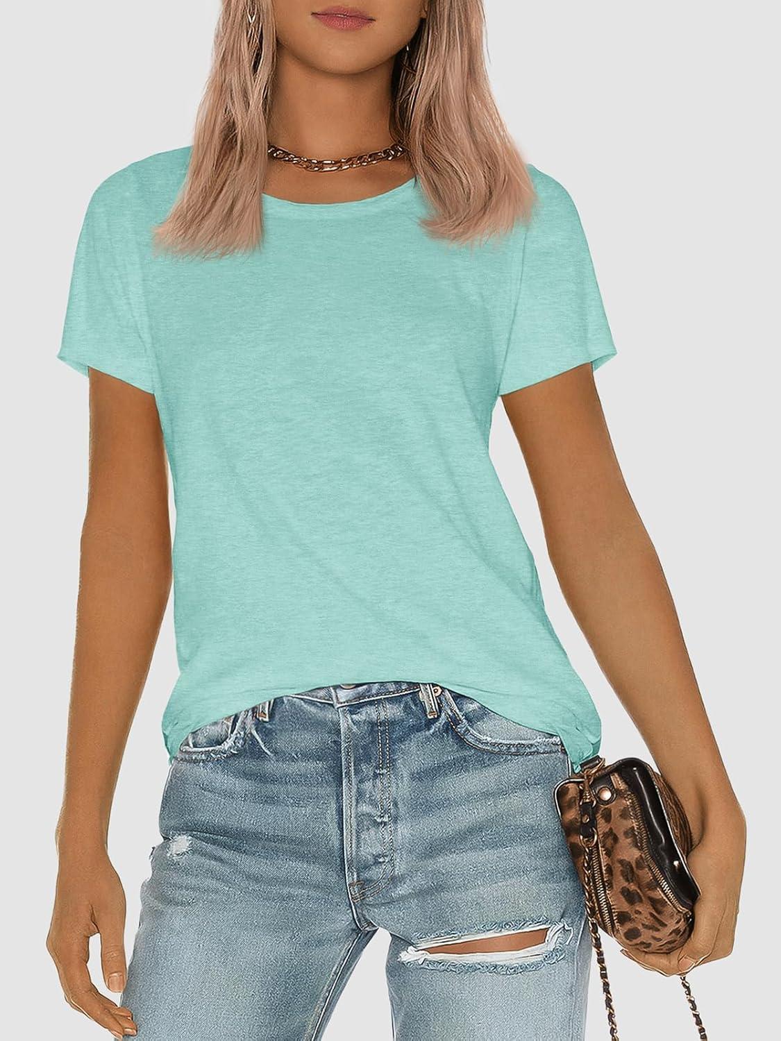 imageATHMILE Womens T Shirt Summer Tops Short Sleeve Fashion Basic Casual Oversized Beach Vacation Clothes 2025 TrendyAqua