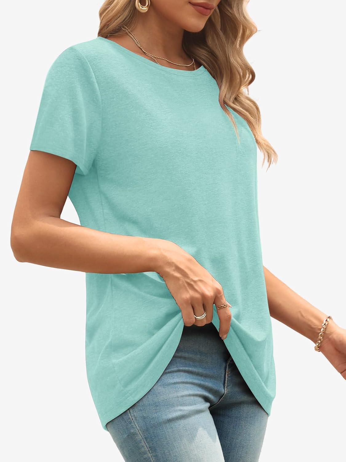 imageATHMILE Womens T Shirt Summer Tops Short Sleeve Fashion Basic Casual Oversized Beach Vacation Clothes 2025 TrendyAqua