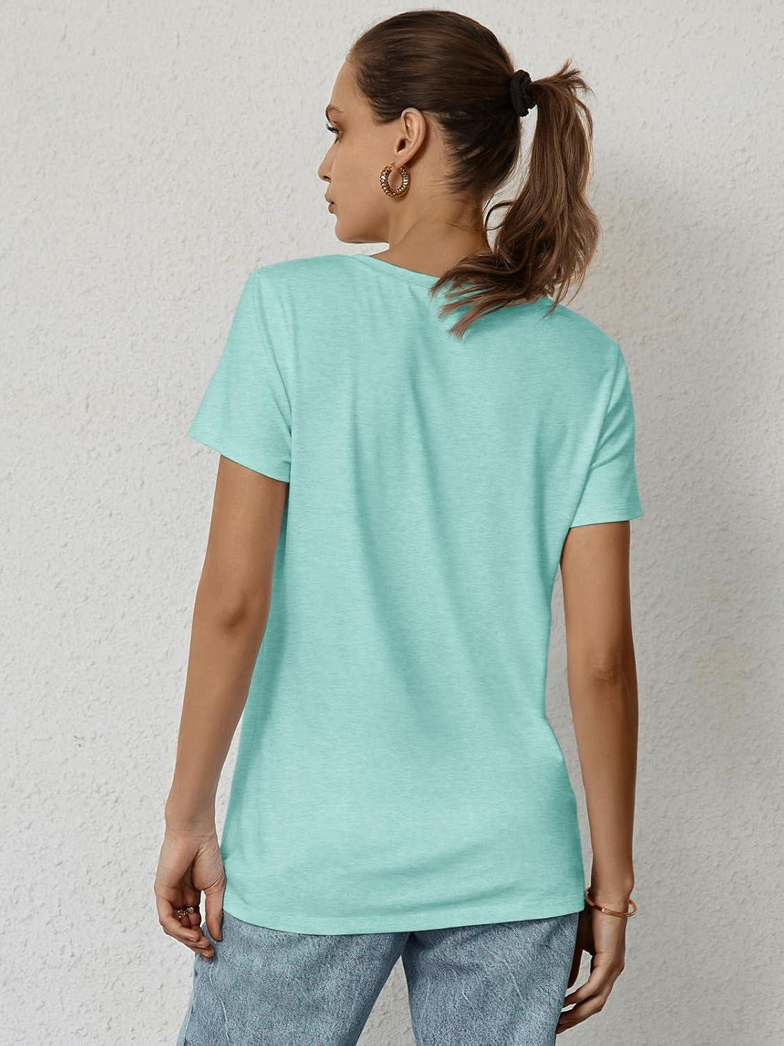imageATHMILE Womens T Shirt Summer Tops Short Sleeve Fashion Basic Casual Oversized Beach Vacation Clothes 2025 TrendyAqua