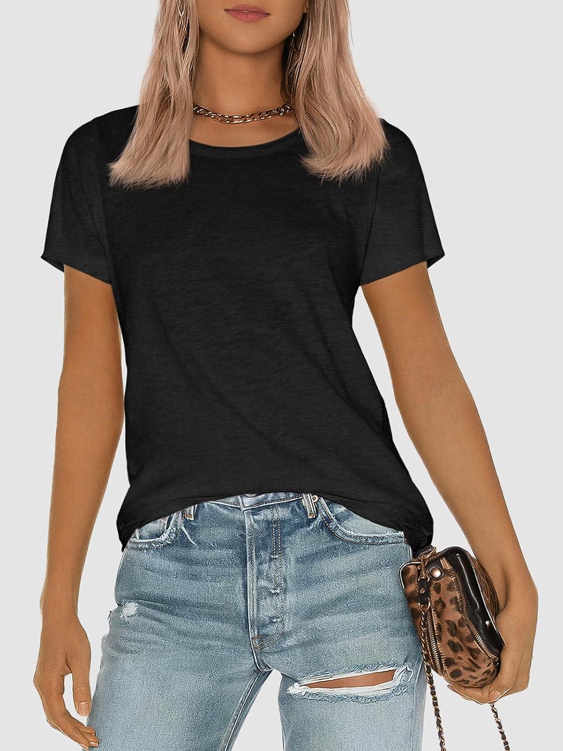 imageATHMILE Womens T Shirt Summer Tops Short Sleeve Fashion Basic Casual Oversized Beach Vacation Clothes 2025 TrendyBlack