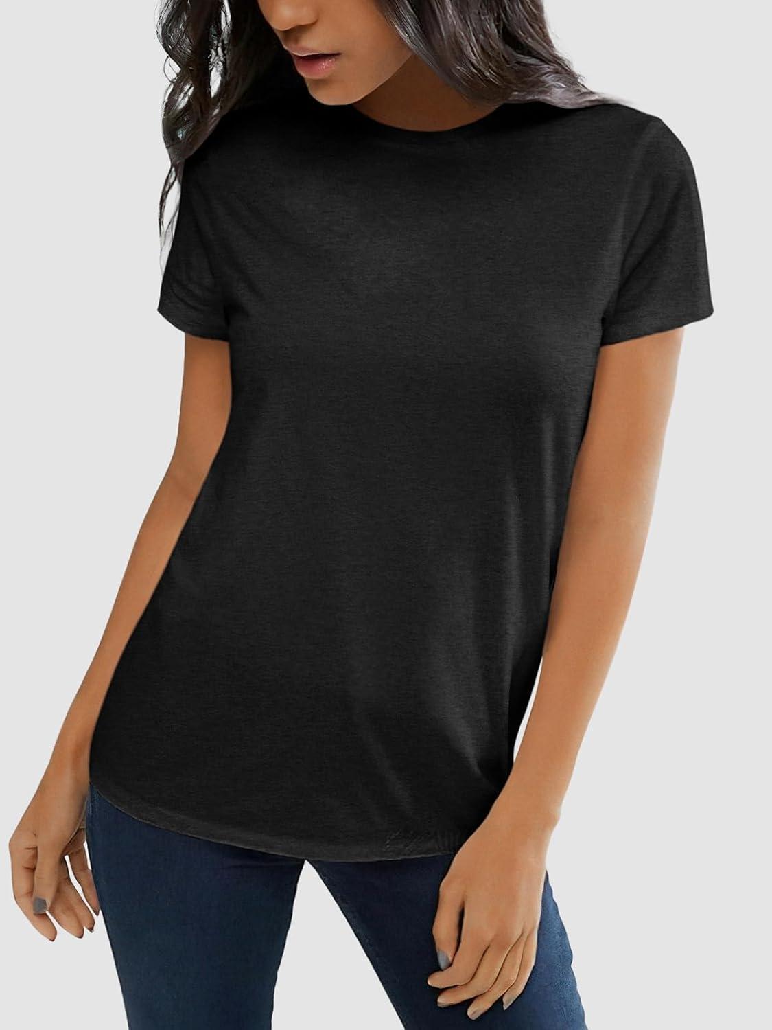 imageATHMILE Womens T Shirt Summer Tops Short Sleeve Fashion Basic Casual Oversized Beach Vacation Clothes 2025 TrendyBlack