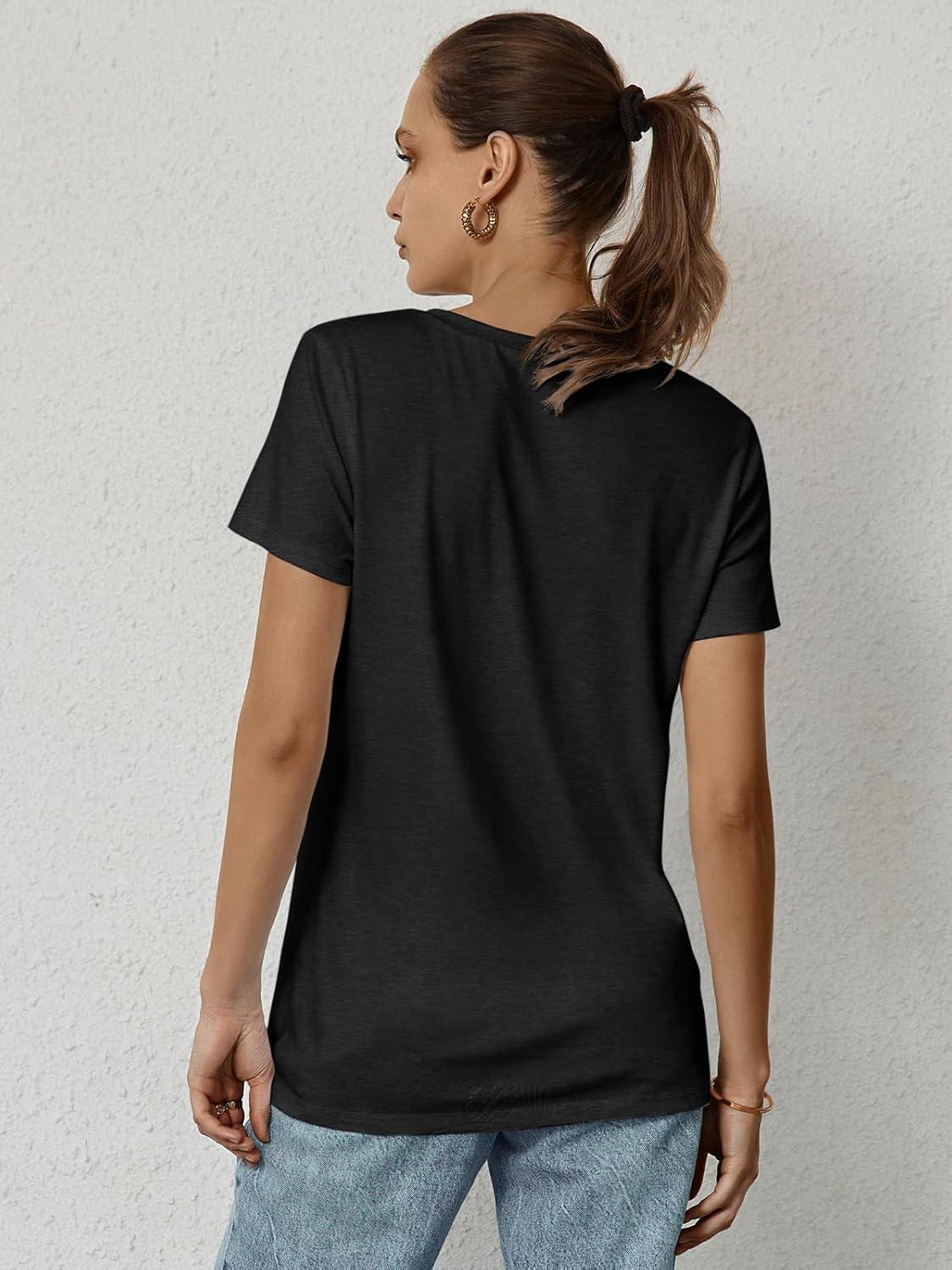 imageATHMILE Womens T Shirt Summer Tops Short Sleeve Fashion Basic Casual Oversized Beach Vacation Clothes 2025 TrendyBlack
