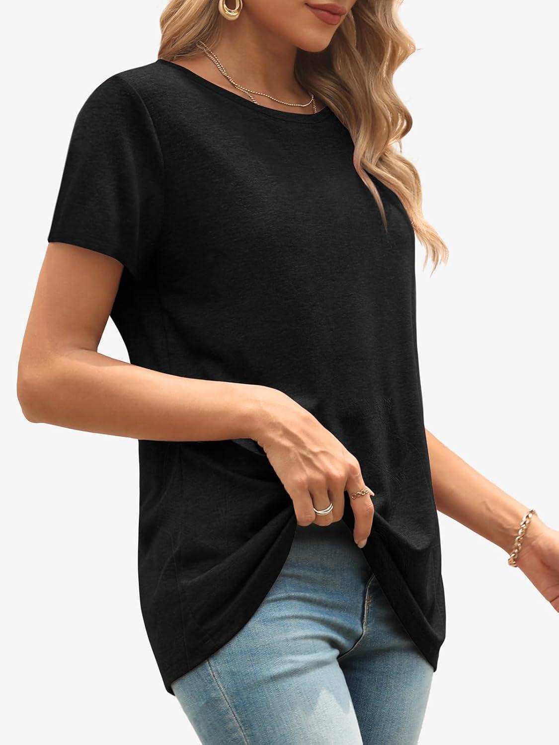 imageATHMILE Womens T Shirt Summer Tops Short Sleeve Fashion Basic Casual Oversized Beach Vacation Clothes 2025 TrendyBlack