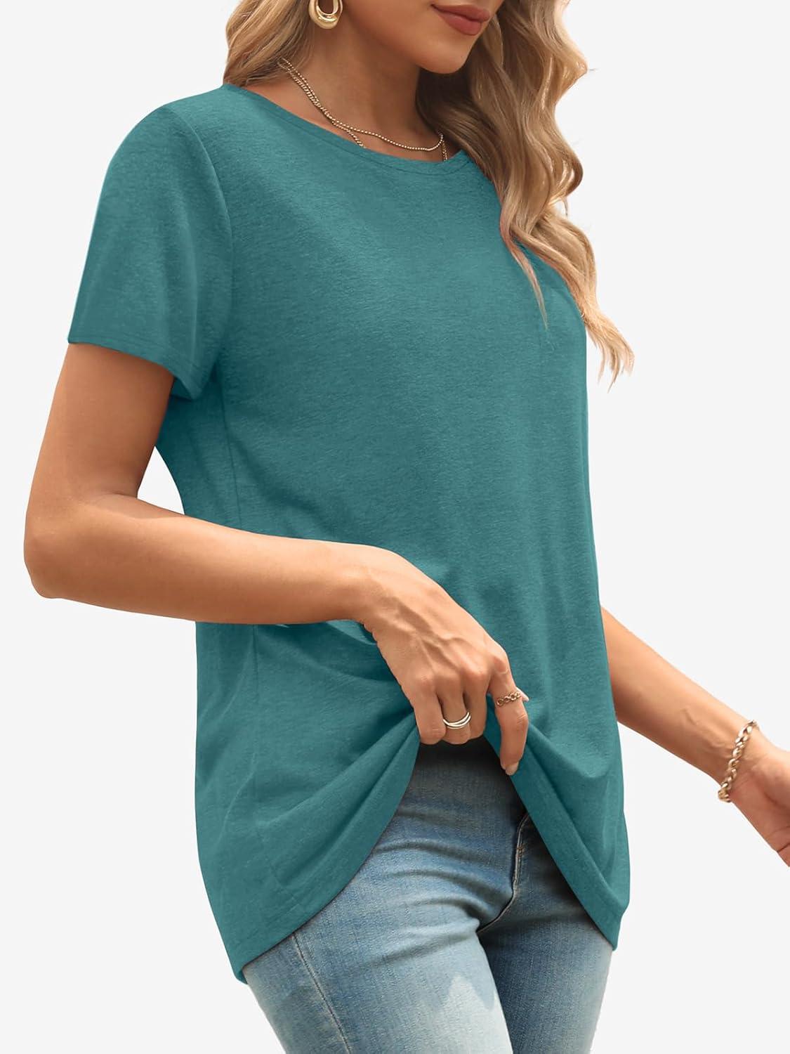 imageATHMILE Womens T Shirt Summer Tops Short Sleeve Fashion Basic Casual Oversized Beach Vacation Clothes 2025 TrendyBlue Geen
