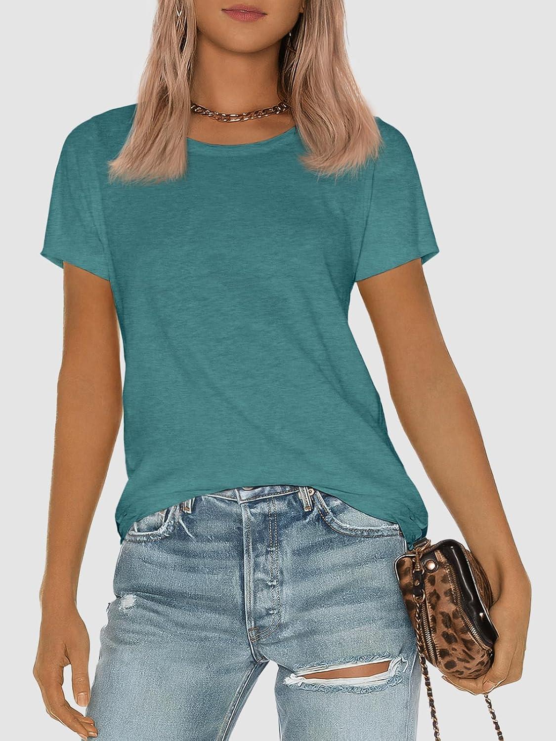 imageATHMILE Womens T Shirt Summer Tops Short Sleeve Fashion Basic Casual Oversized Beach Vacation Clothes 2025 TrendyBlue Geen