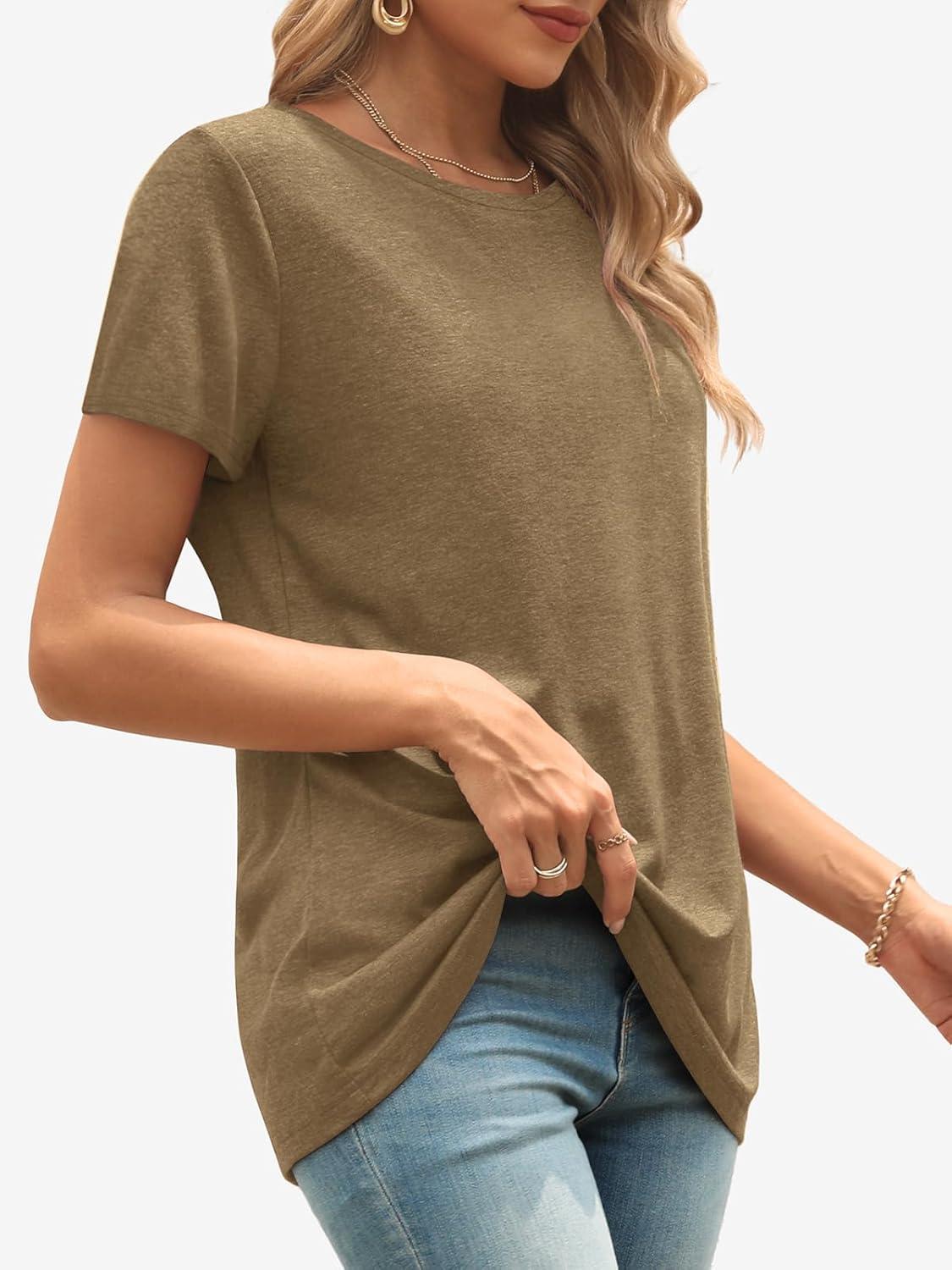 imageATHMILE Womens T Shirt Summer Tops Short Sleeve Fashion Basic Casual Oversized Beach Vacation Clothes 2025 TrendyCoffee