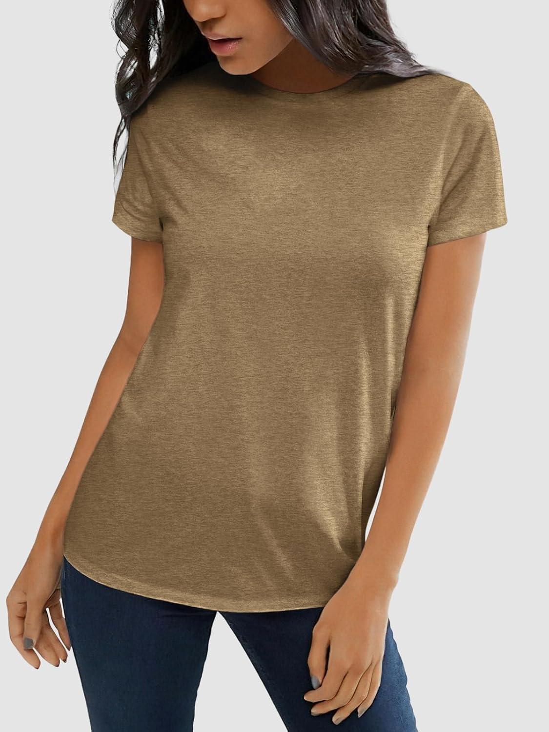 imageATHMILE Womens T Shirt Summer Tops Short Sleeve Fashion Basic Casual Oversized Beach Vacation Clothes 2025 TrendyCoffee