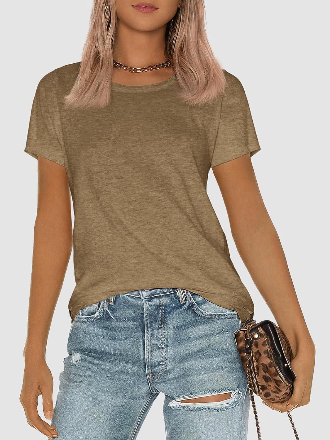 imageATHMILE Womens T Shirt Summer Tops Short Sleeve Fashion Basic Casual Oversized Beach Vacation Clothes 2025 TrendyCoffee