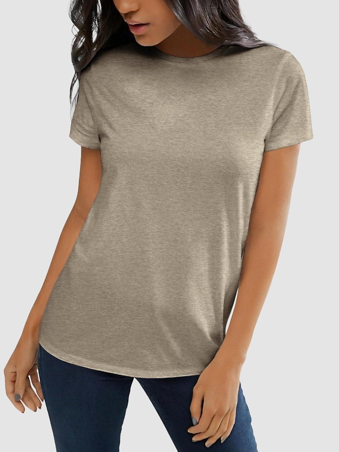 imageATHMILE Womens T Shirt Summer Tops Short Sleeve Fashion Basic Casual Oversized Beach Vacation Clothes 2025 TrendyCoffee Grey