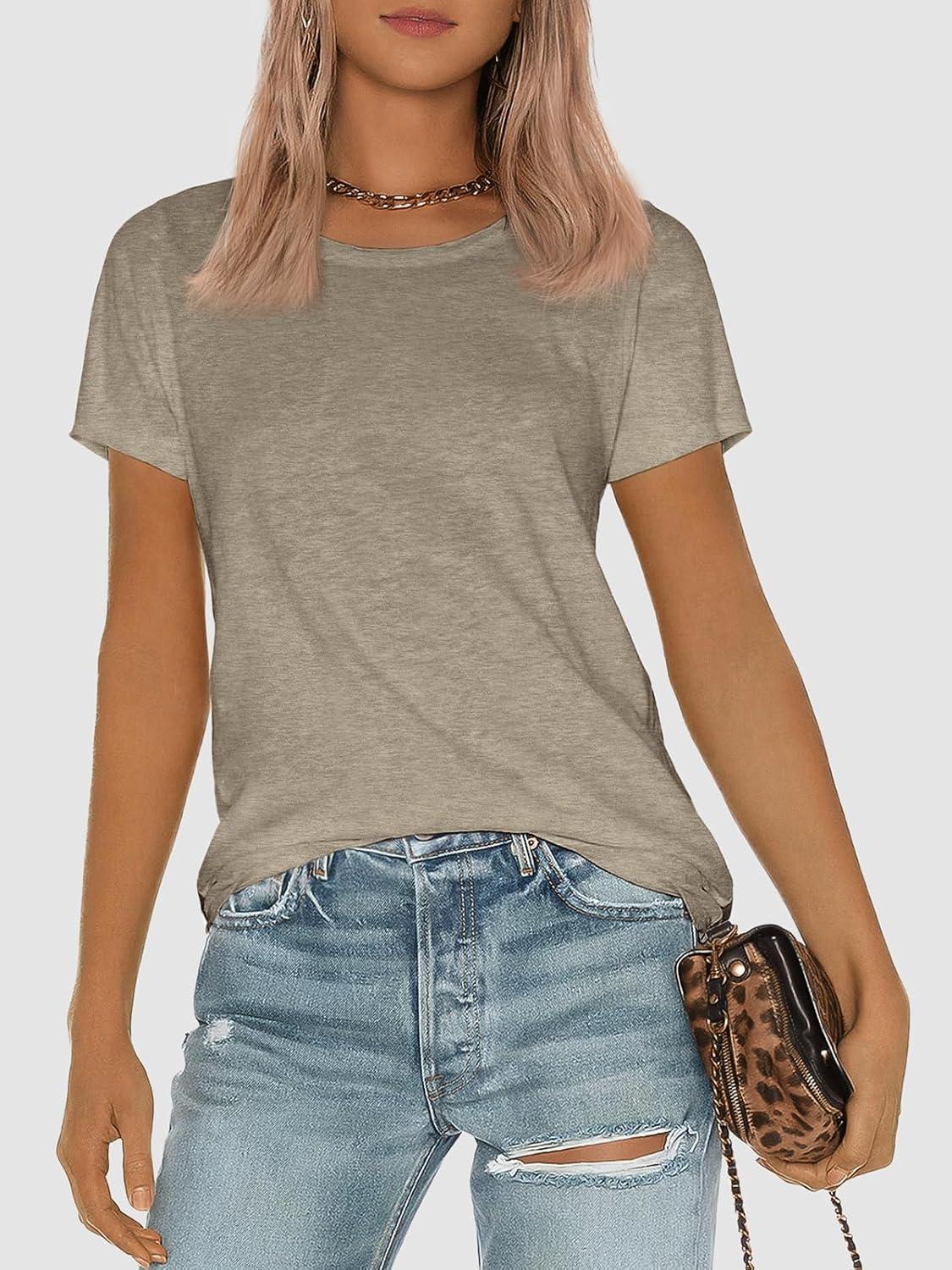 imageATHMILE Womens T Shirt Summer Tops Short Sleeve Fashion Basic Casual Oversized Beach Vacation Clothes 2025 TrendyCoffee Grey