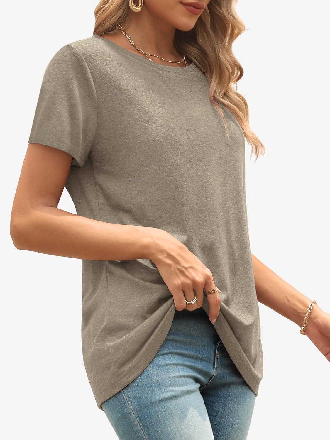 imageATHMILE Womens T Shirt Summer Tops Short Sleeve Fashion Basic Casual Oversized Beach Vacation Clothes 2025 TrendyCoffee Grey
