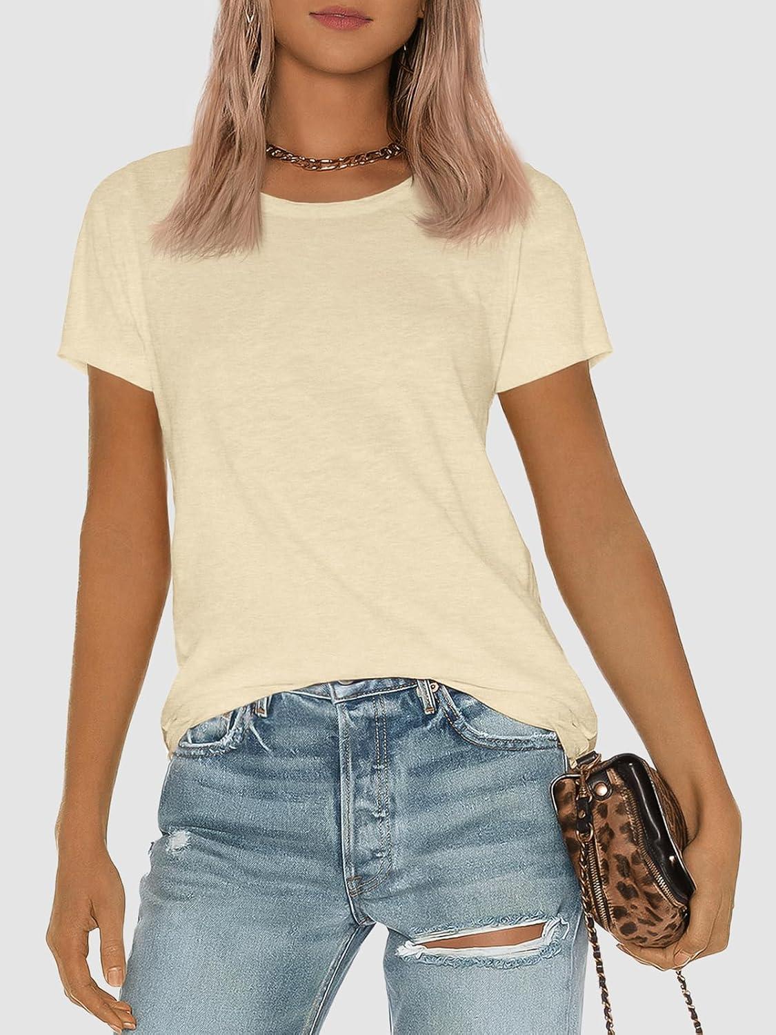 imageATHMILE Womens T Shirt Summer Tops Short Sleeve Fashion Basic Casual Oversized Beach Vacation Clothes 2025 TrendyCream