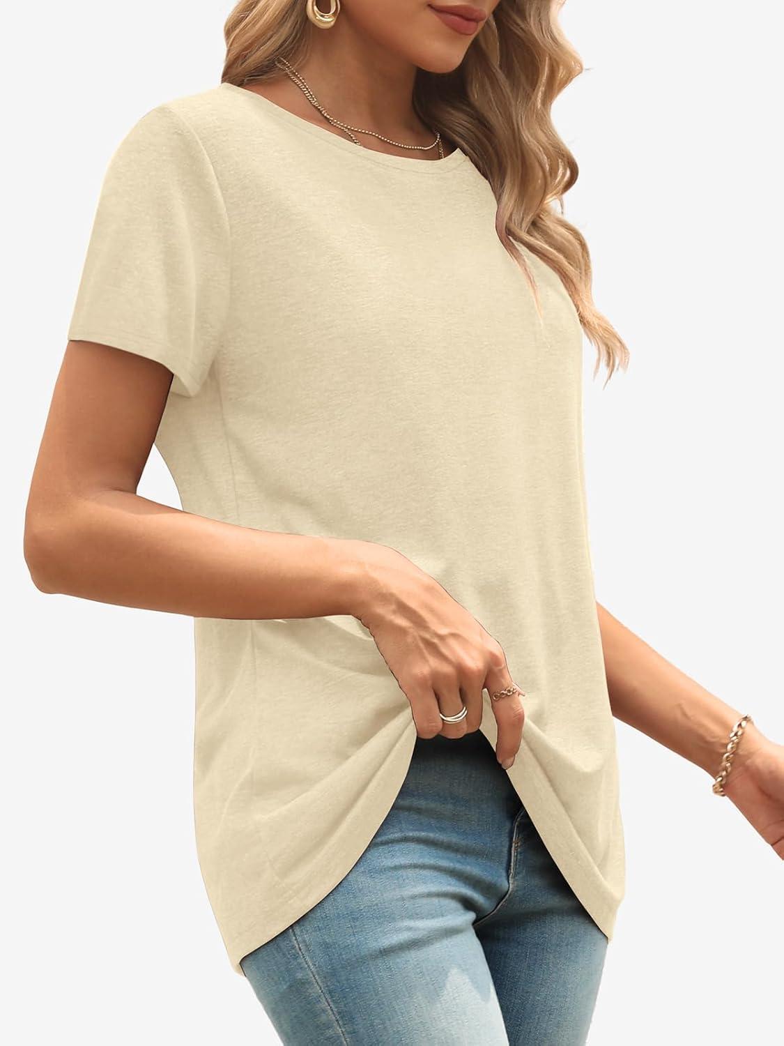 imageATHMILE Womens T Shirt Summer Tops Short Sleeve Fashion Basic Casual Oversized Beach Vacation Clothes 2025 TrendyCream