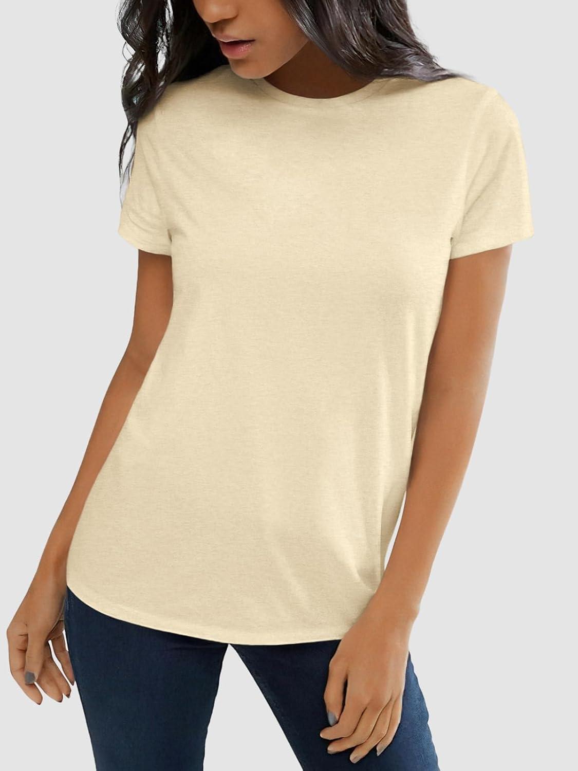imageATHMILE Womens T Shirt Summer Tops Short Sleeve Fashion Basic Casual Oversized Beach Vacation Clothes 2025 TrendyCream