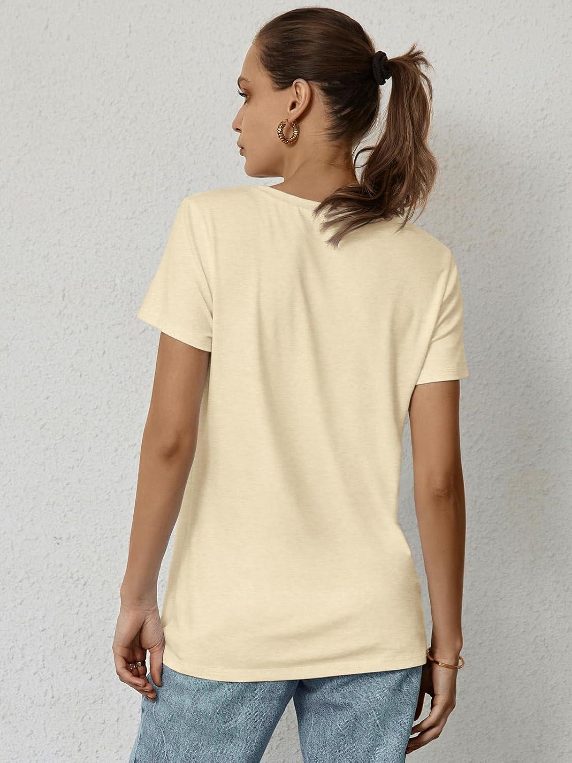 imageATHMILE Womens T Shirt Summer Tops Short Sleeve Fashion Basic Casual Oversized Beach Vacation Clothes 2025 TrendyCream