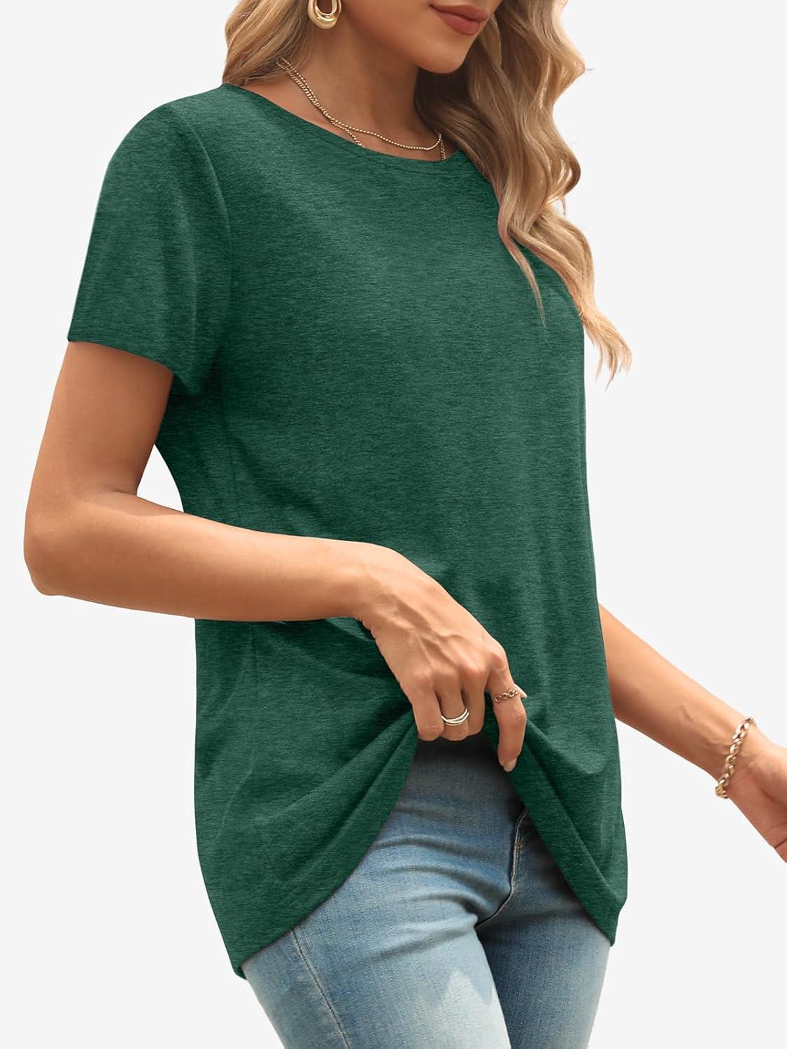 imageATHMILE Womens T Shirt Summer Tops Short Sleeve Fashion Basic Casual Oversized Beach Vacation Clothes 2025 TrendyDark Green