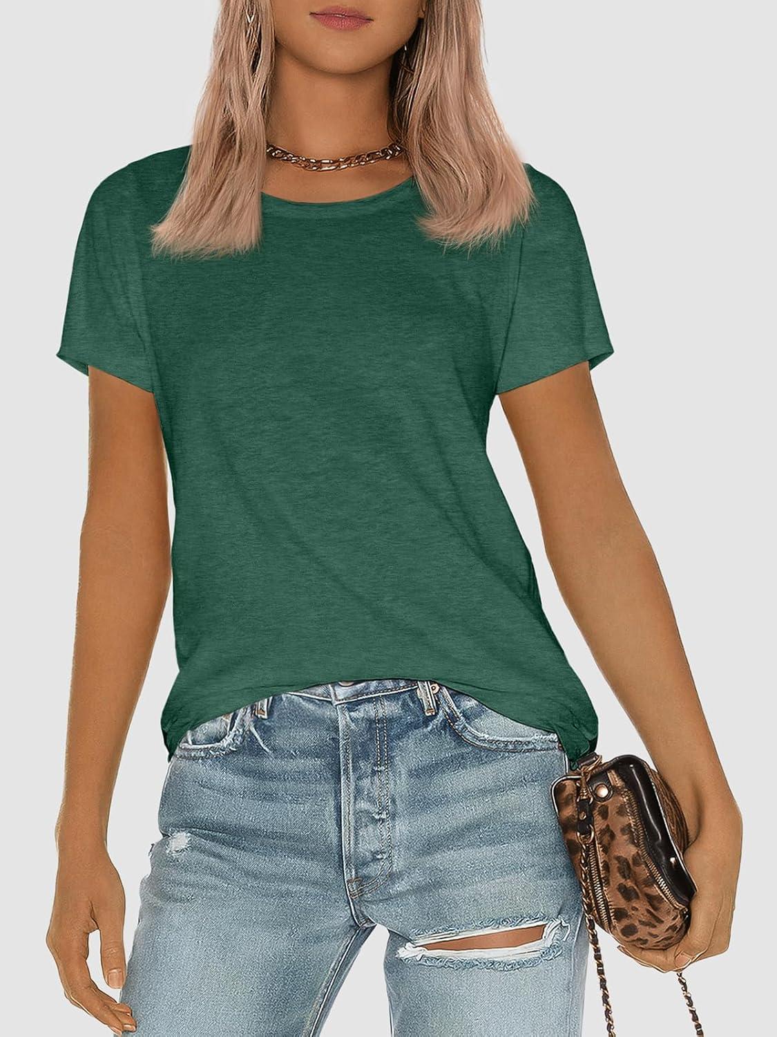 imageATHMILE Womens T Shirt Summer Tops Short Sleeve Fashion Basic Casual Oversized Beach Vacation Clothes 2025 TrendyDark Green