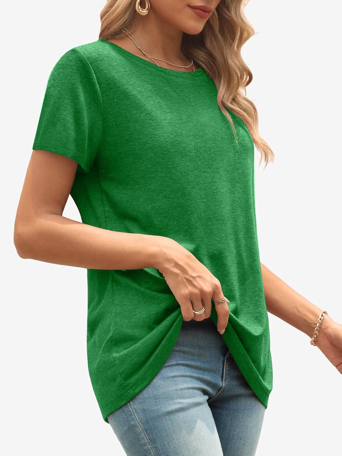imageATHMILE Womens T Shirt Summer Tops Short Sleeve Fashion Basic Casual Oversized Beach Vacation Clothes 2025 TrendyGreen