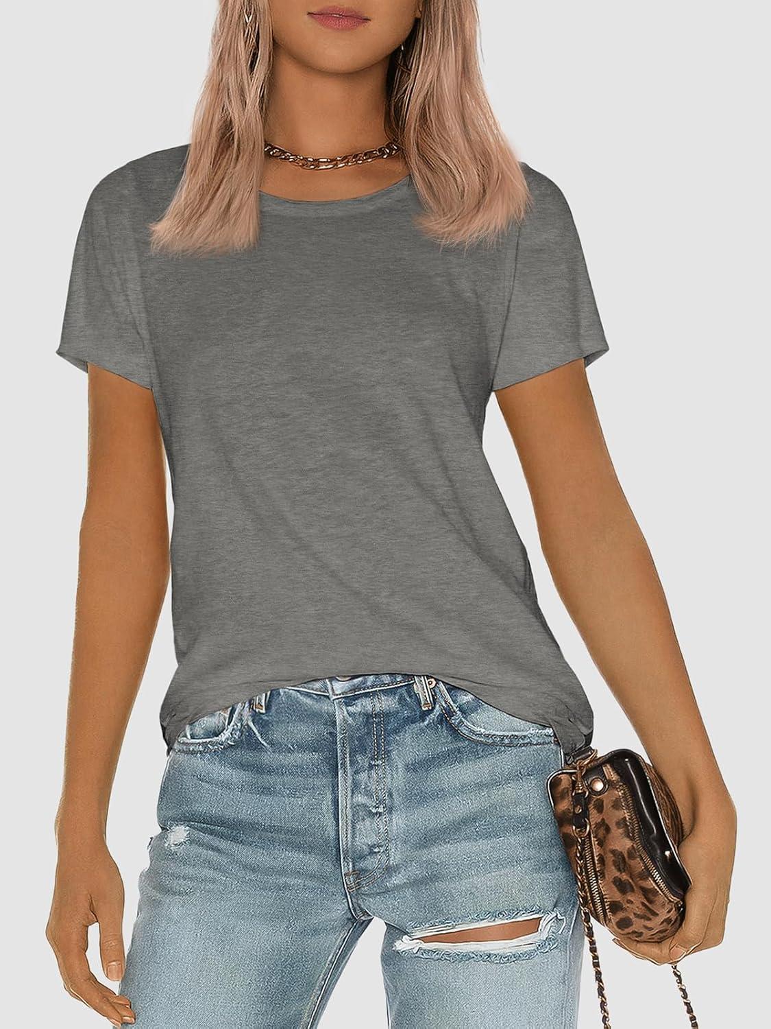 imageATHMILE Womens T Shirt Summer Tops Short Sleeve Fashion Basic Casual Oversized Beach Vacation Clothes 2025 TrendyGrey