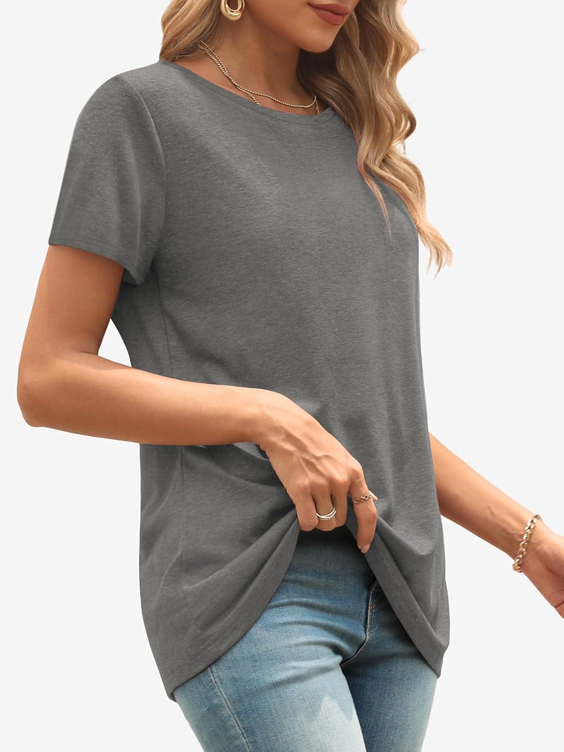 imageATHMILE Womens T Shirt Summer Tops Short Sleeve Fashion Basic Casual Oversized Beach Vacation Clothes 2025 TrendyGrey