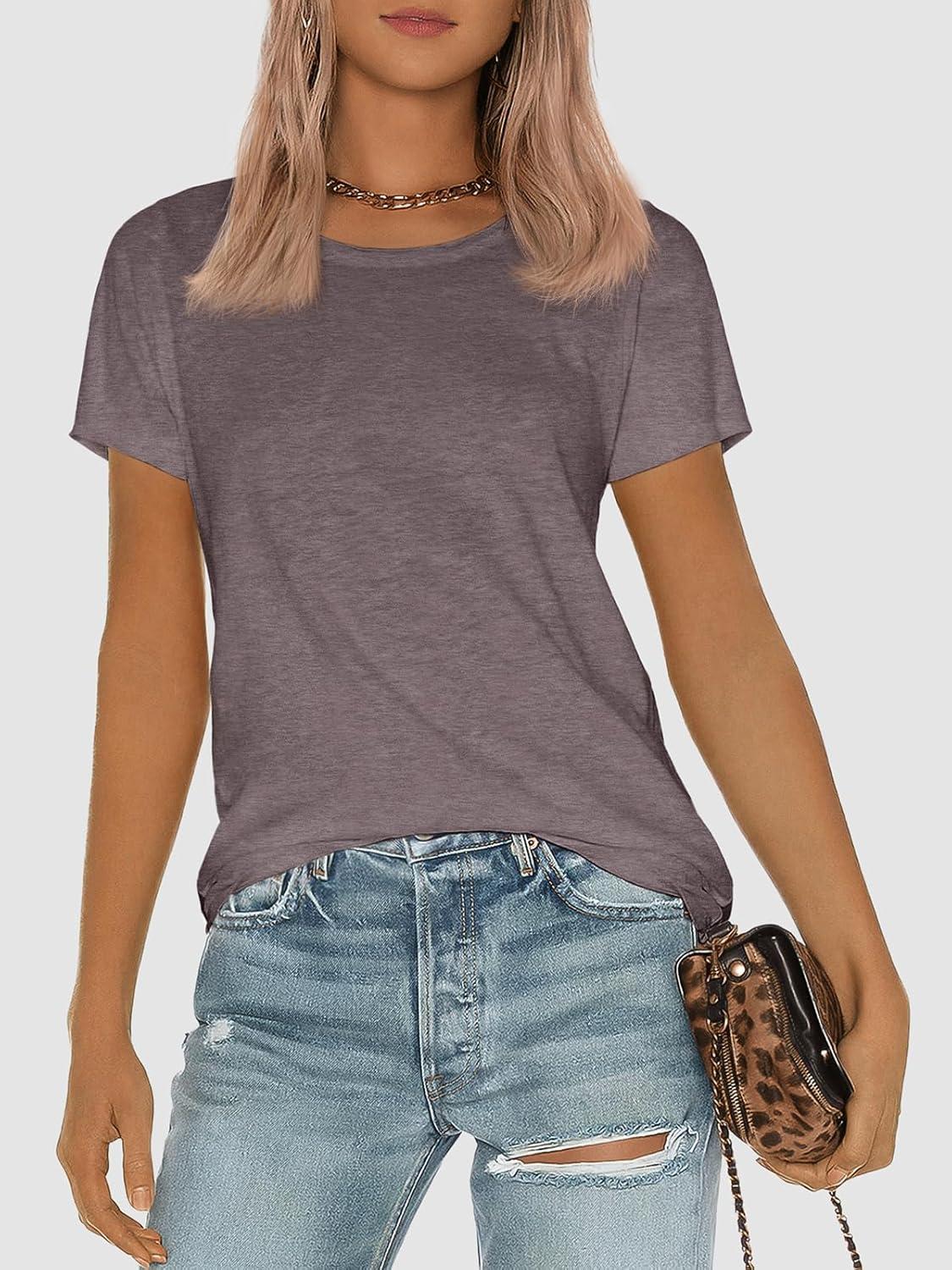imageATHMILE Womens T Shirt Summer Tops Short Sleeve Fashion Basic Casual Oversized Beach Vacation Clothes 2025 TrendyGrey Purple