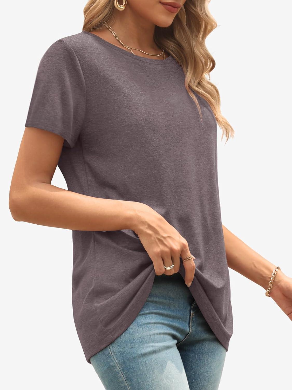 imageATHMILE Womens T Shirt Summer Tops Short Sleeve Fashion Basic Casual Oversized Beach Vacation Clothes 2025 TrendyGrey Purple