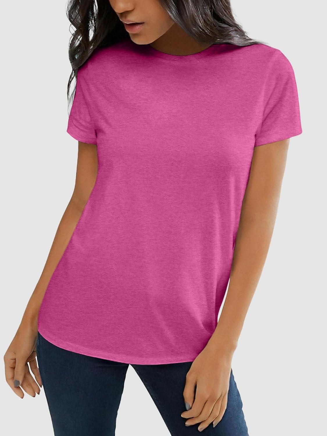 imageATHMILE Womens T Shirt Summer Tops Short Sleeve Fashion Basic Casual Oversized Beach Vacation Clothes 2025 TrendyHot Pink