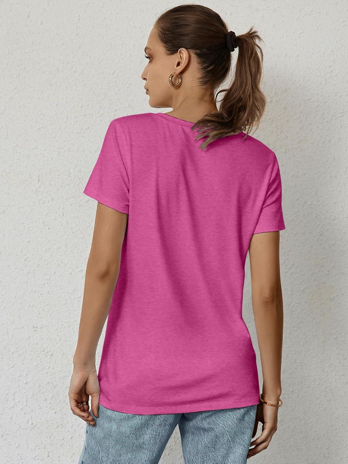 imageATHMILE Womens T Shirt Summer Tops Short Sleeve Fashion Basic Casual Oversized Beach Vacation Clothes 2025 TrendyHot Pink