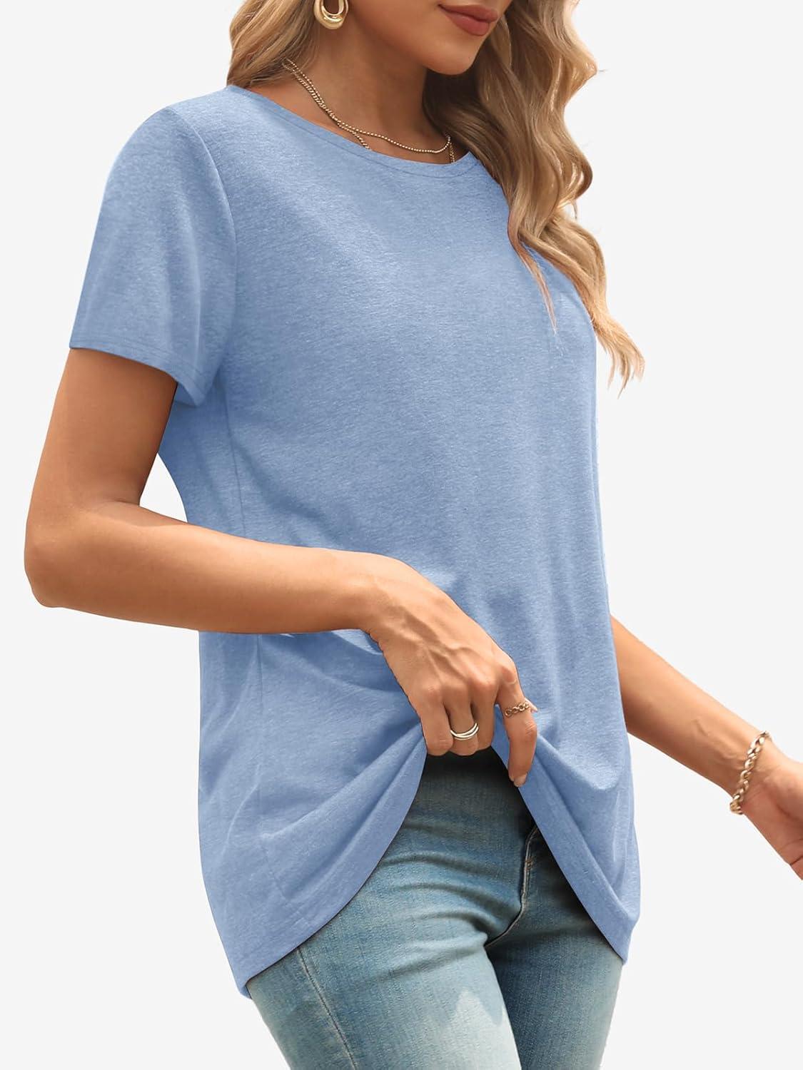 imageATHMILE Womens T Shirt Summer Tops Short Sleeve Fashion Basic Casual Oversized Beach Vacation Clothes 2025 TrendyIce Blue
