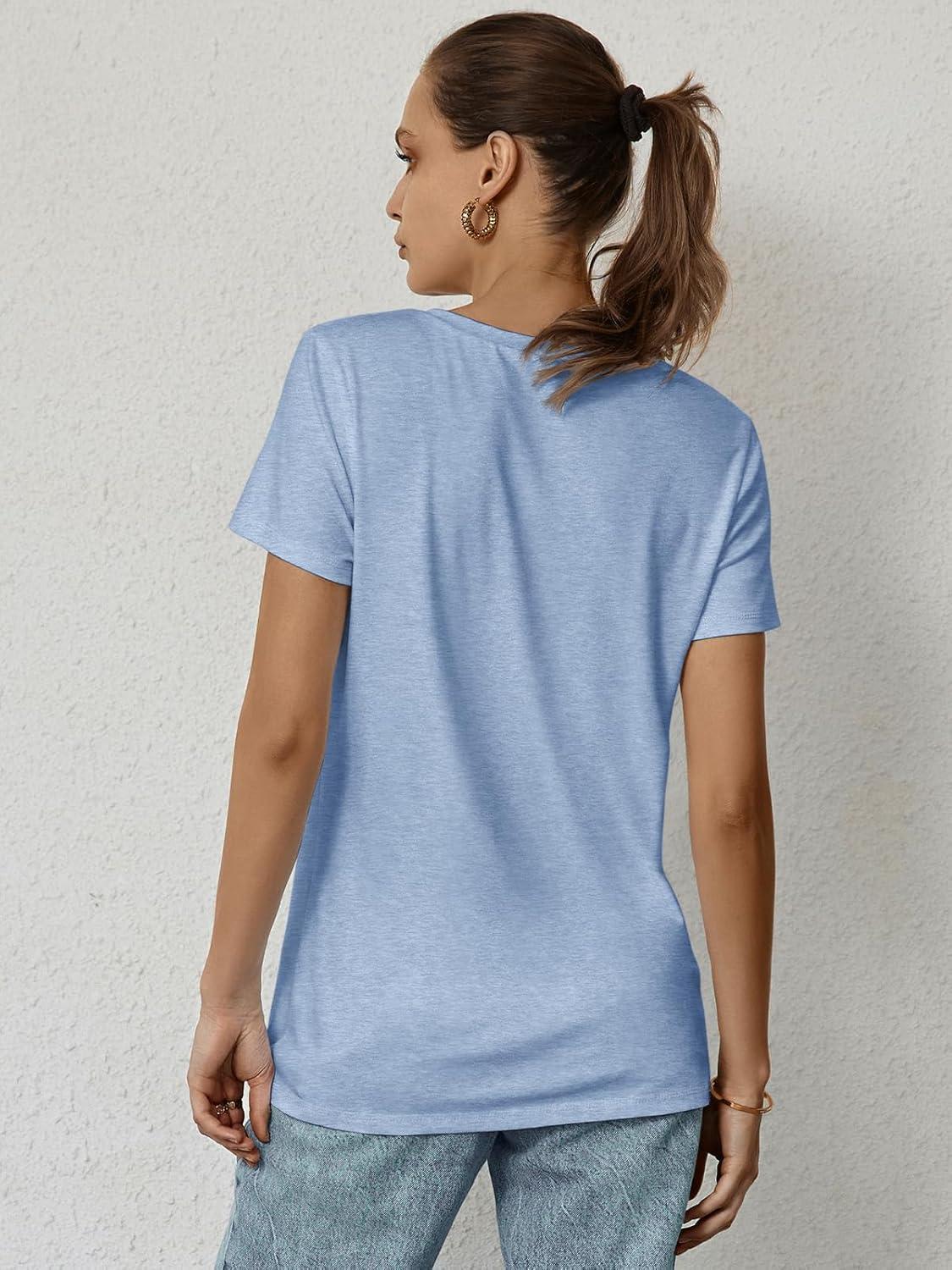 imageATHMILE Womens T Shirt Summer Tops Short Sleeve Fashion Basic Casual Oversized Beach Vacation Clothes 2025 TrendyIce Blue