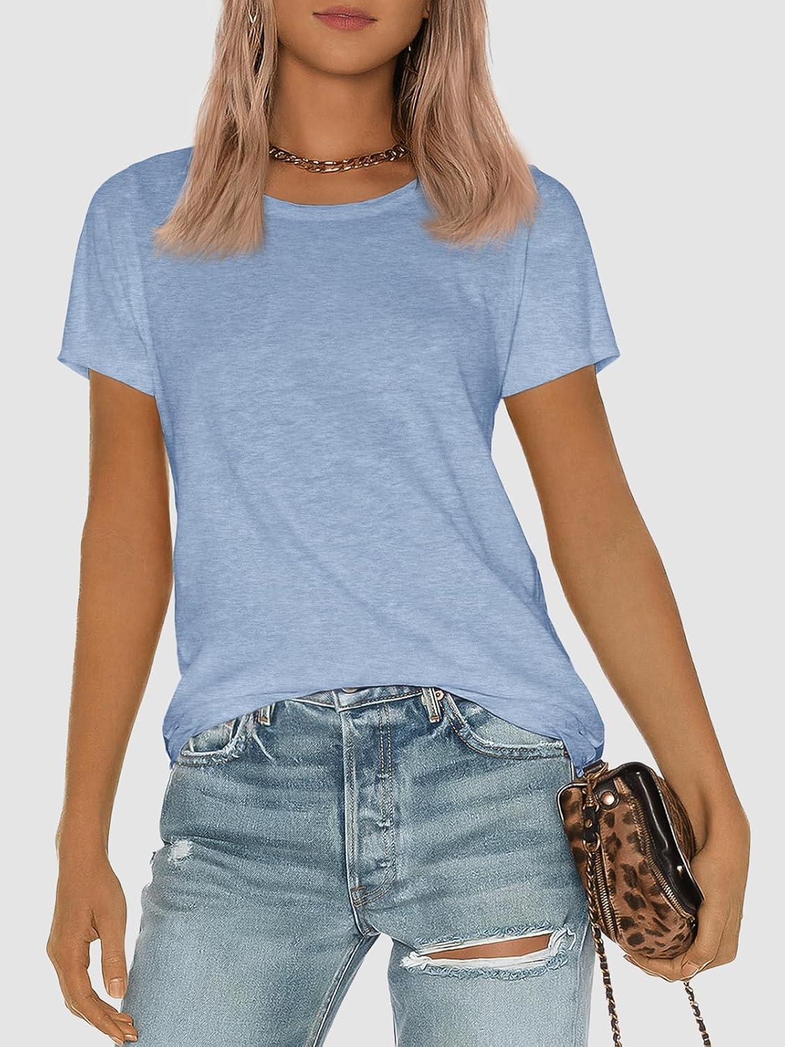 imageATHMILE Womens T Shirt Summer Tops Short Sleeve Fashion Basic Casual Oversized Beach Vacation Clothes 2025 TrendyIce Blue