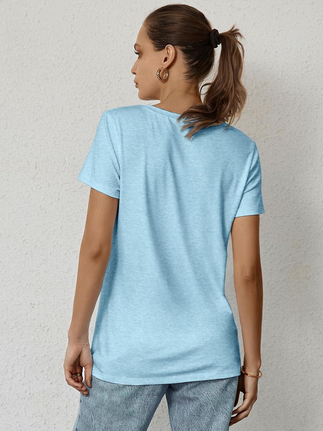 imageATHMILE Womens T Shirt Summer Tops Short Sleeve Fashion Basic Casual Oversized Beach Vacation Clothes 2025 TrendyLight Blue
