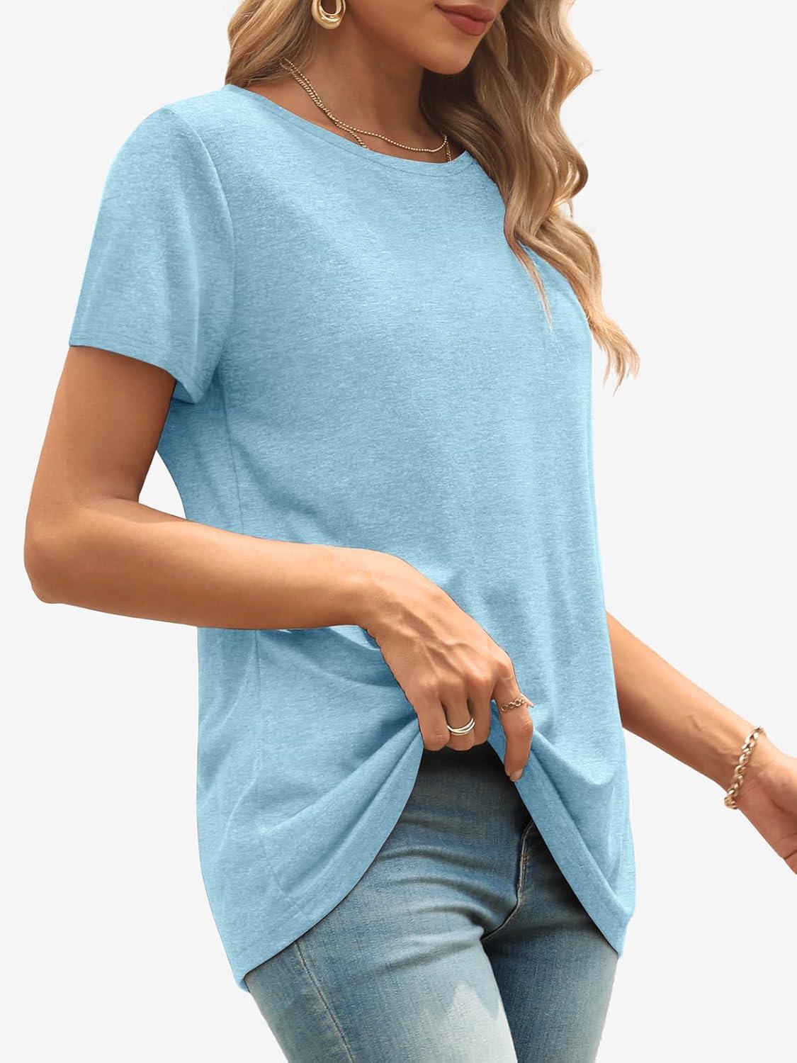 imageATHMILE Womens T Shirt Summer Tops Short Sleeve Fashion Basic Casual Oversized Beach Vacation Clothes 2025 TrendyLight Blue