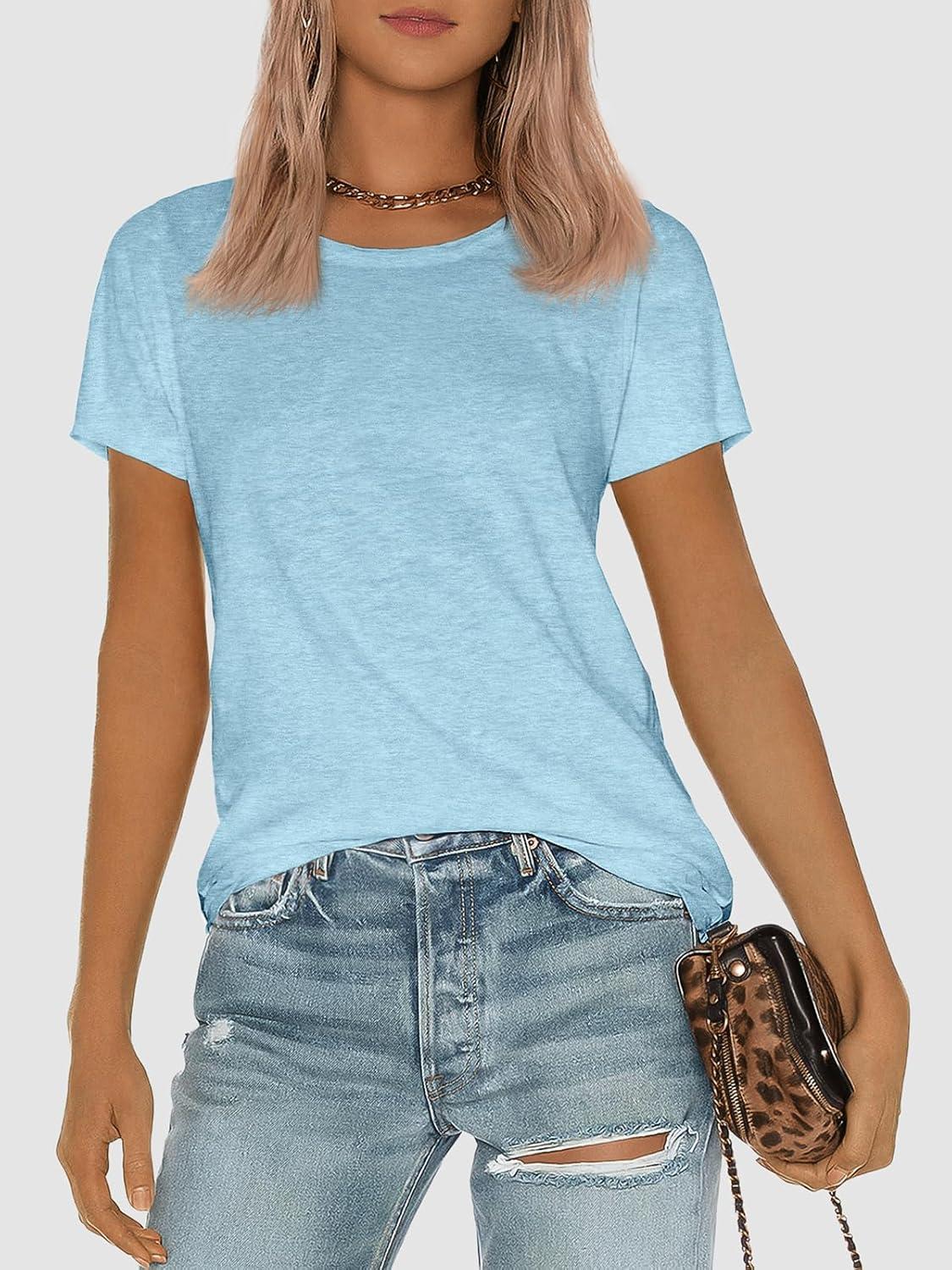 imageATHMILE Womens T Shirt Summer Tops Short Sleeve Fashion Basic Casual Oversized Beach Vacation Clothes 2025 TrendyLight Blue